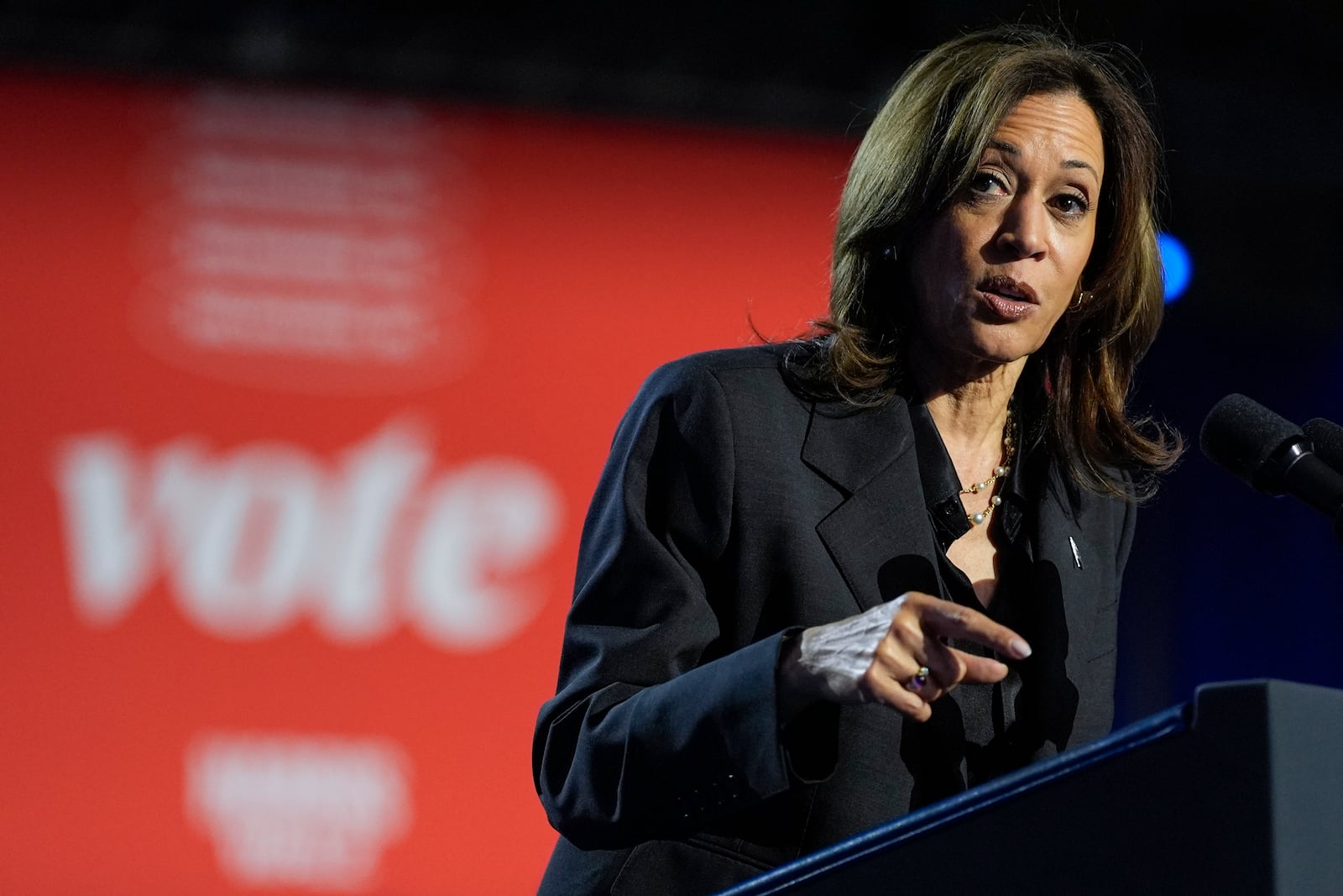 Democratic presidential nominee Vice President Kamala Harris speaks during a campaign rally at the Wisconsin State Fair Expo in West Allis, Wis., Friday, Nov. 1, 2024. (AP Photo/Jacquelyn Martin)