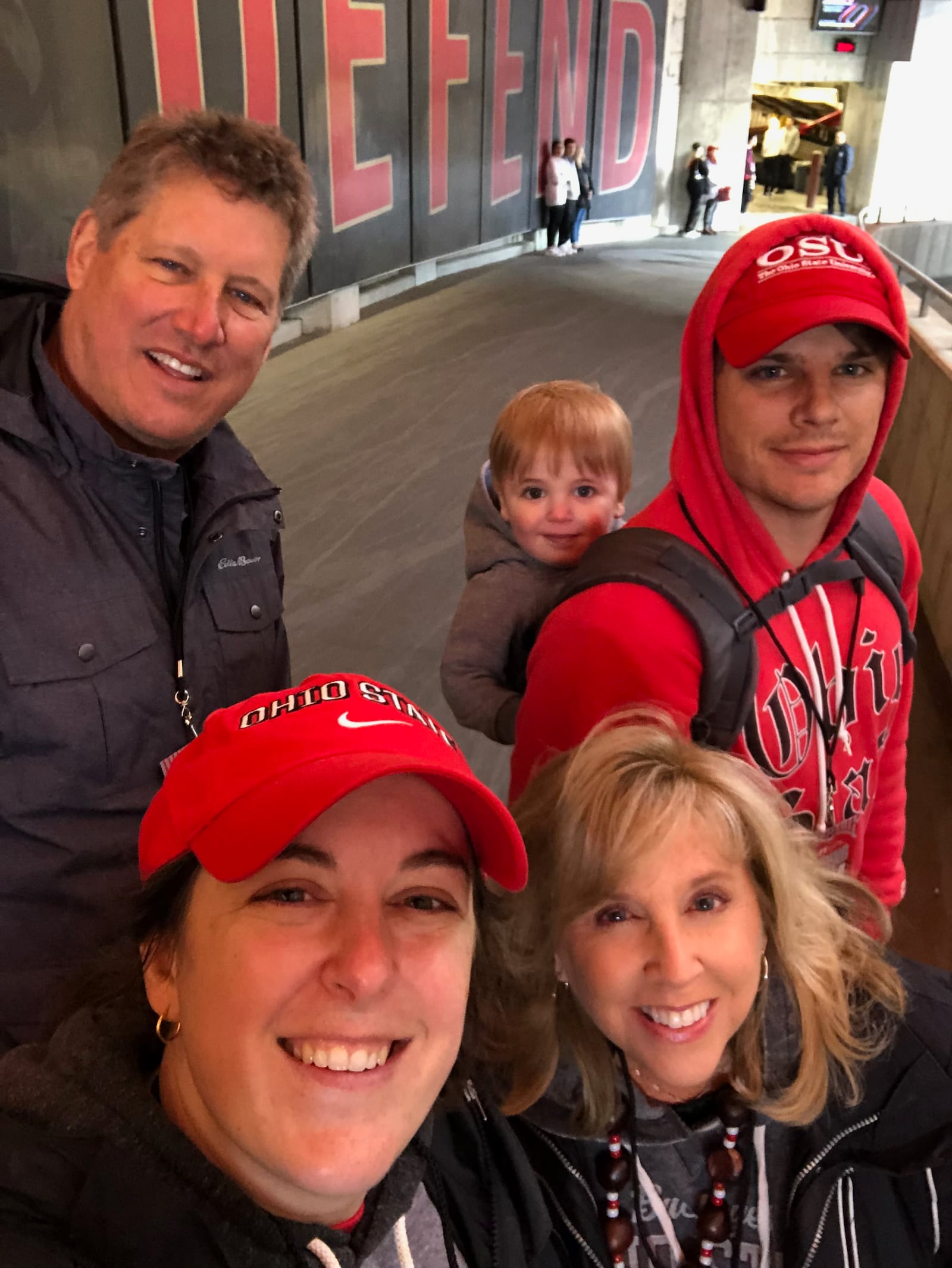 Members of the Good family, of Waynesville, pose for a photo at Ohio Stadium. Pictured are (clockwise from top left): Jeff; Aaron; Dustin; Leesa; and Tricia. Contributed photo