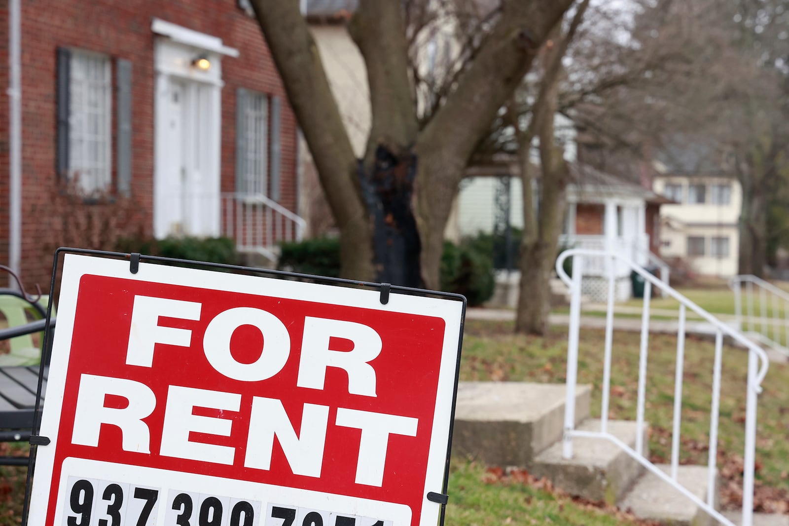 A rental sign along Woodlawn Avenue in Springfield Wednesday, Jan. 18, 2023. BILL LACKEY/STAFF