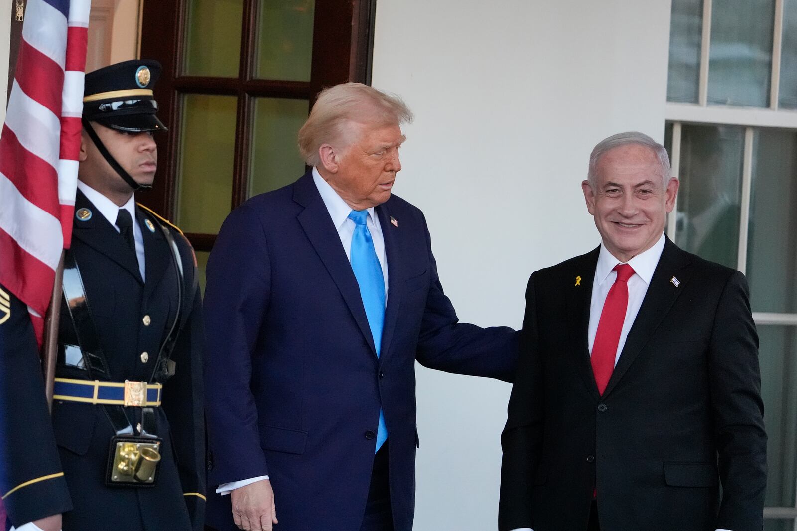 President Donald Trump greets Israeli Prime Minister Benjamin Netanyahu as he arrives at the West Wing of the White House, Tuesday, Feb. 4, 2025, in Washington. (AP Photo/Alex Brandon)