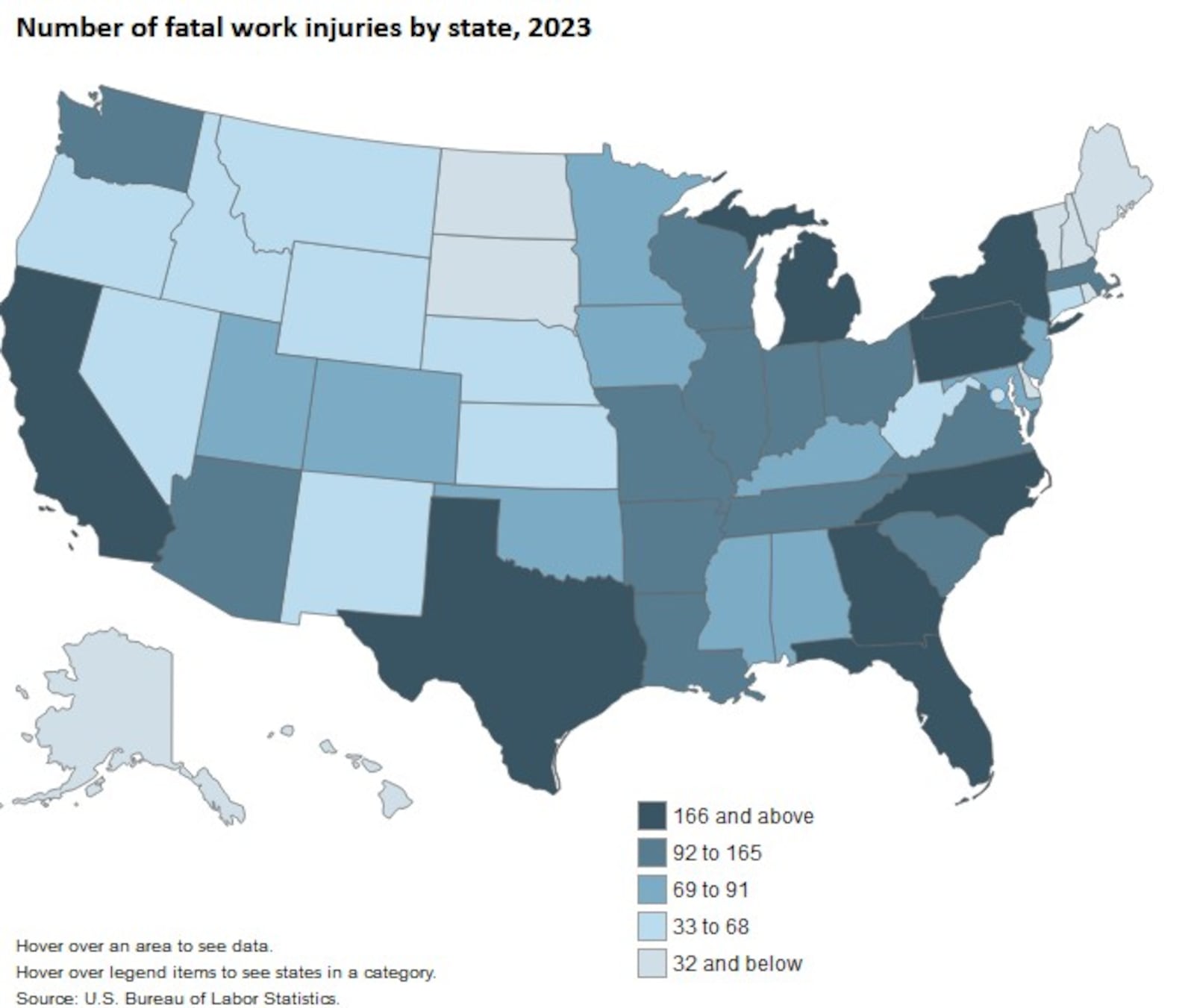 Fatal work injuries by state. CONTRIBUTED