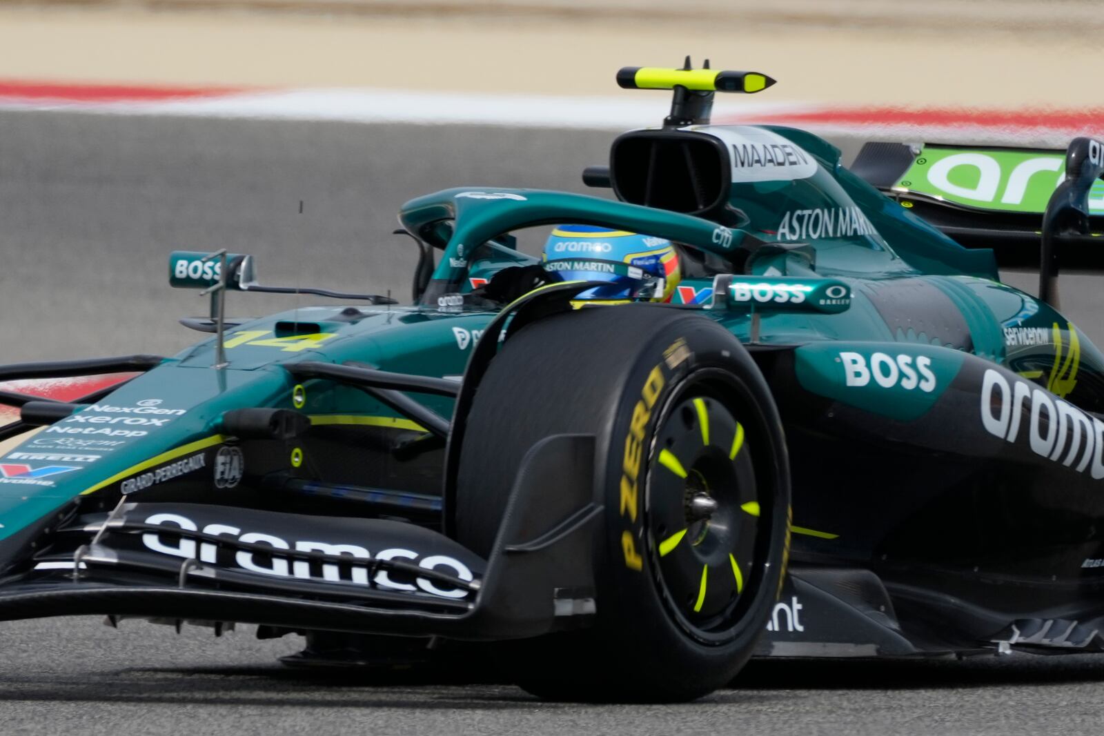 Aston Martin driver Fernando Alonso of Spain in action during a Formula One pre-season test at the Bahrain International Circuit in Sakhir, Bahrain, Wednesday, Feb. 26, 2025. (AP Photo/Darko Bandic)