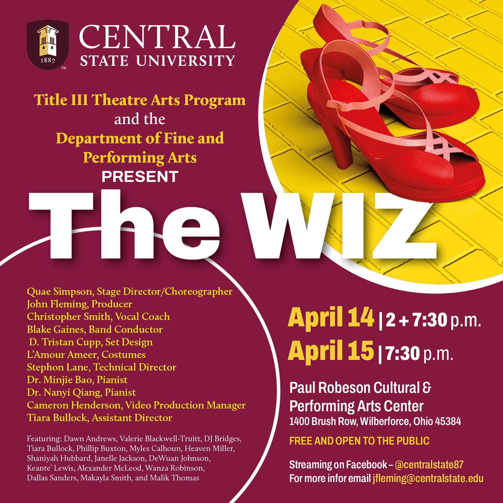 Central State University will perform "The Wiz" on April 14 and 15. CONTRIBUTED