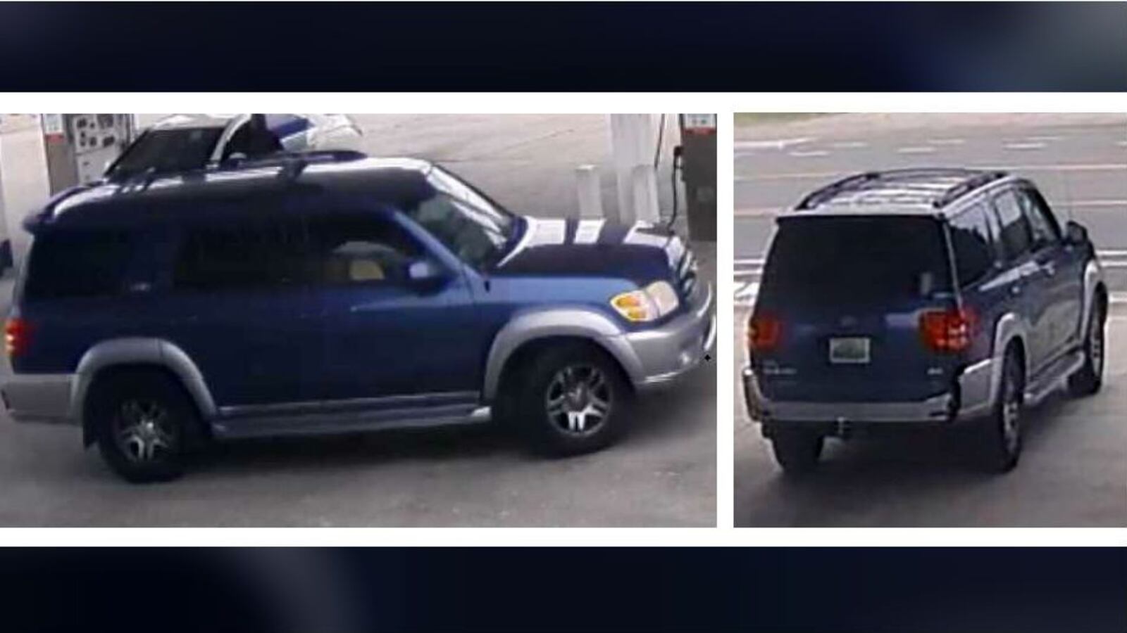 Pictured in Oct. 12, 2019, surveillance footage from a Birmingham, Ala., convenience store shows the blue Toyota Sequoia believed to have been used to abduct and kill 3-year-old Kamille "Cupcake" McKinney, who vanished outside a birthday party. Her body was found in a dumpster 10 days later.