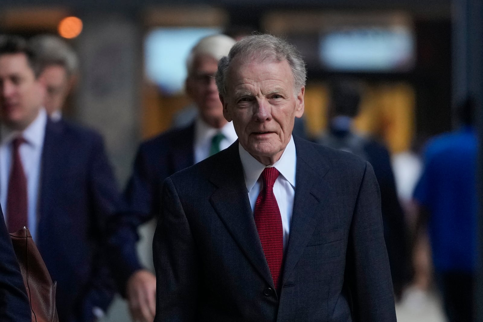 FILE - Former Illinois House Speaker Michael Madigan arrives at federal court where he is on trial for charges in a multimillion-dollar racketeering and bribery scheme, Oct. 21, 2024, in Chicago. (AP Photo/Erin Hooley, File)