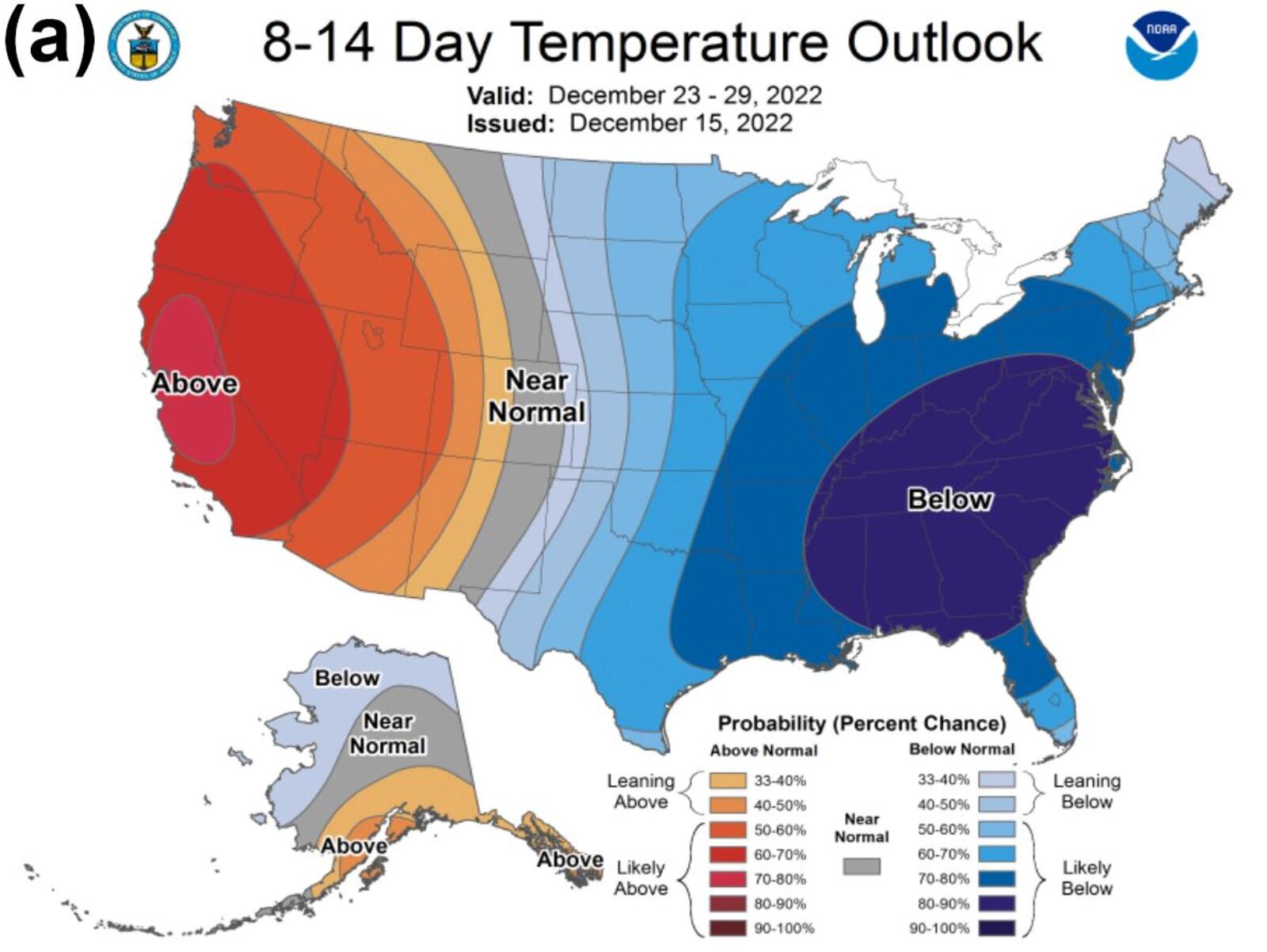 NOAA temperature outlook map for Dec 23-29 2022 | PROVIDED