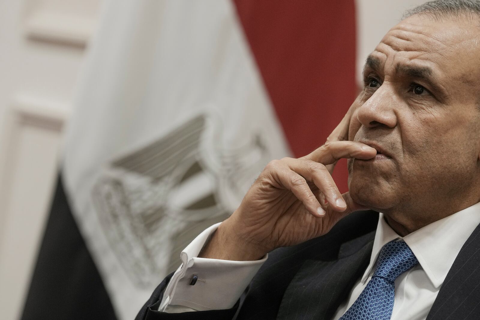 Egyptian Foreign Minister Badr Abdelatty, speaks during an interview with The Associated Press at the foreign ministry headquarters in Egypt's New Administrative Capital, Thursday, Jan. 16, 2025. (AP Photo/Amr Nabil)