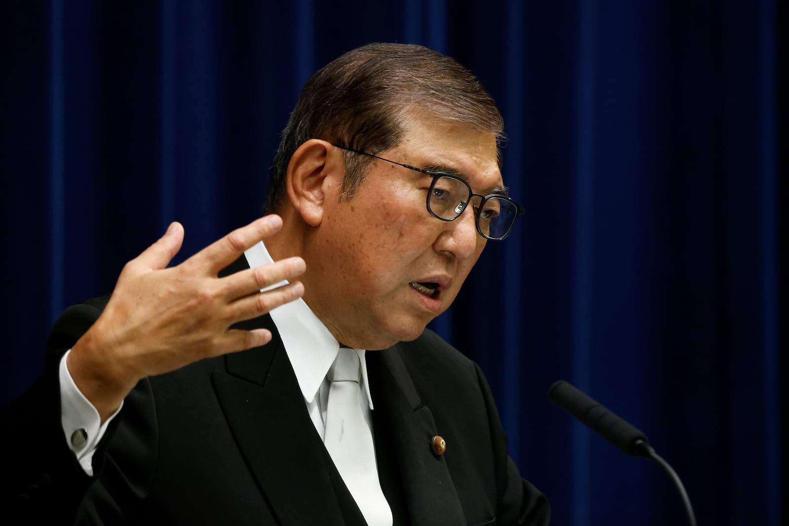 Japan's Prime Minister Shigeru Ishiba speaks during a news conference at the prime minister's official residence in Tokyo, Monday, Nov. 11, 2024. (Kiyoshi Ota, Pool Photo via AP)