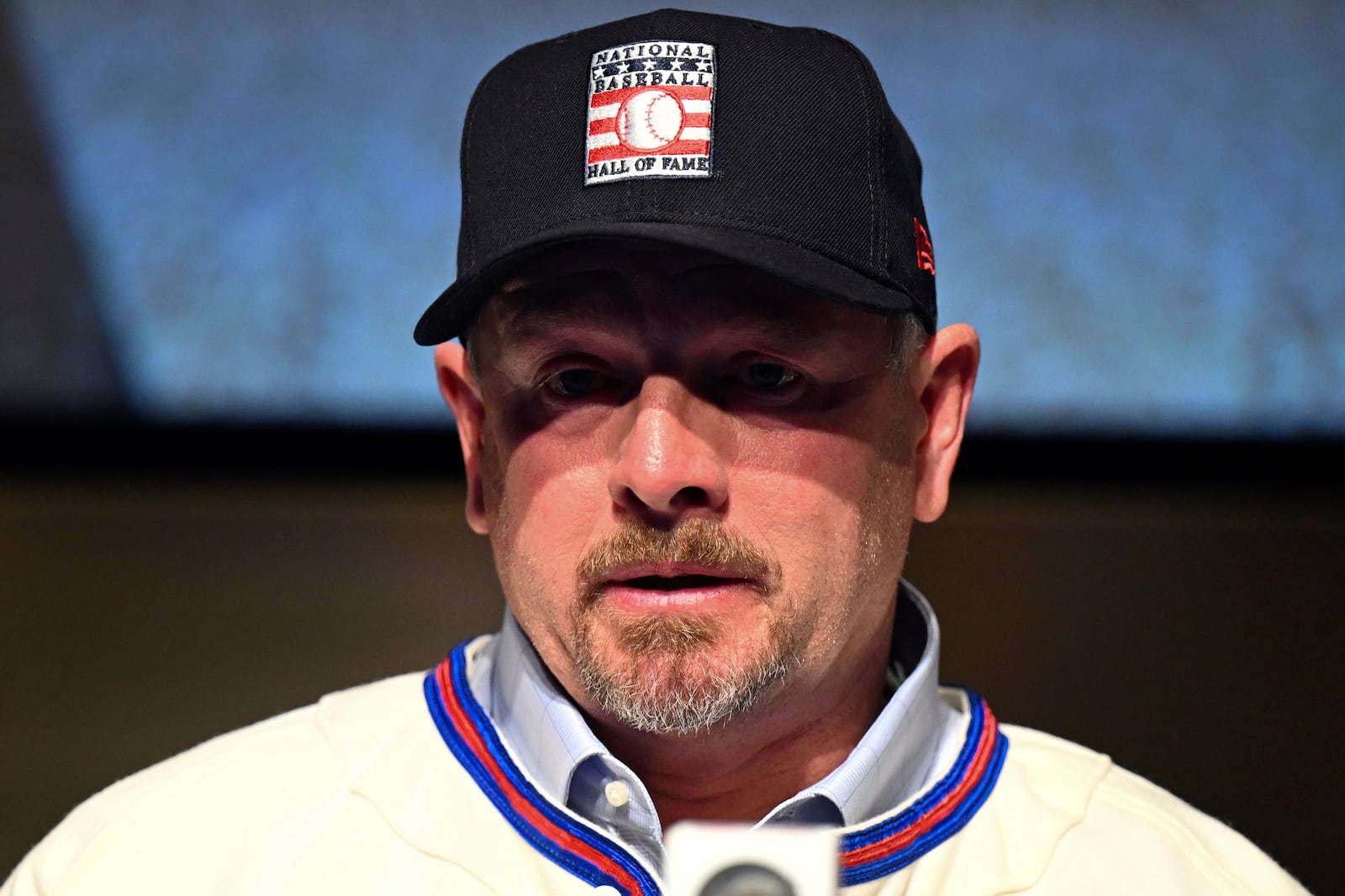 Newly-elected Baseball Hall of Fame inductee Billy Wagner talks to reporters during a news conference Thursday, Jan. 23, 2025, in Cooperstown, N.Y. (AP Photo/Hans Pennink)