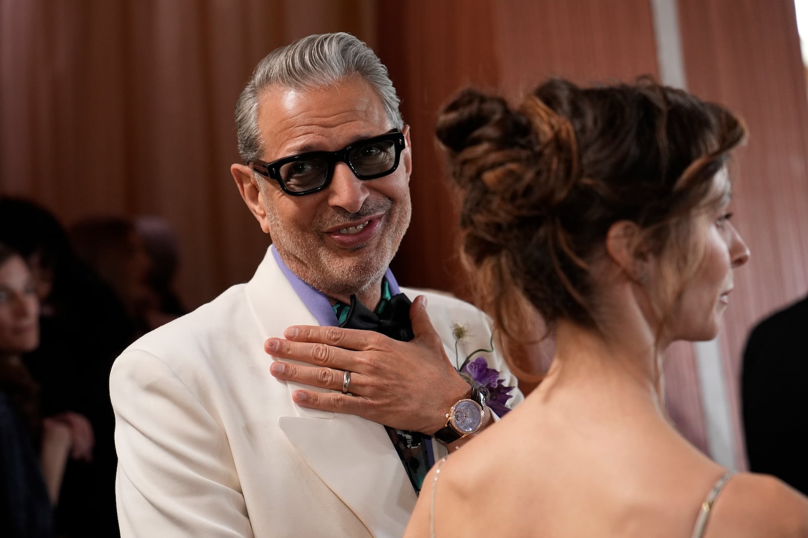 Jeff Goldblum arrives at the Oscars on Sunday, March 2, 2025, at the Dolby Theatre in Los Angeles. (AP Photo/John Locher)