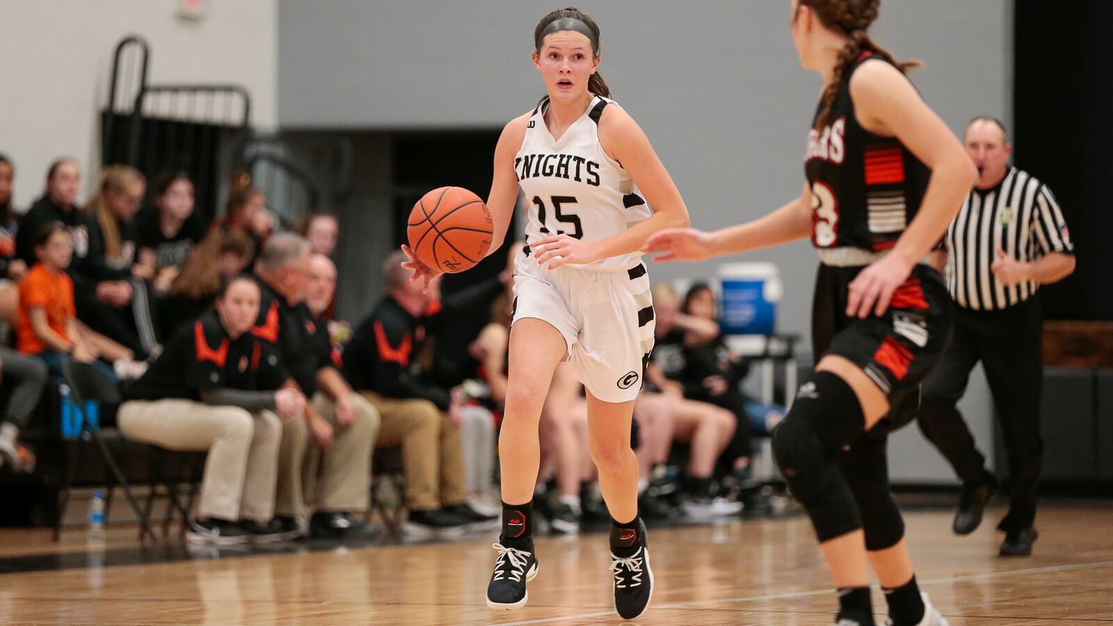 Greenon High School junior Abby West dribbles the ball up the floor during their game against West Liberty-Salem on Monday, Dec. 20 in Enon. CONTRIBUTED PHOTO BY MICHAEL COOPER