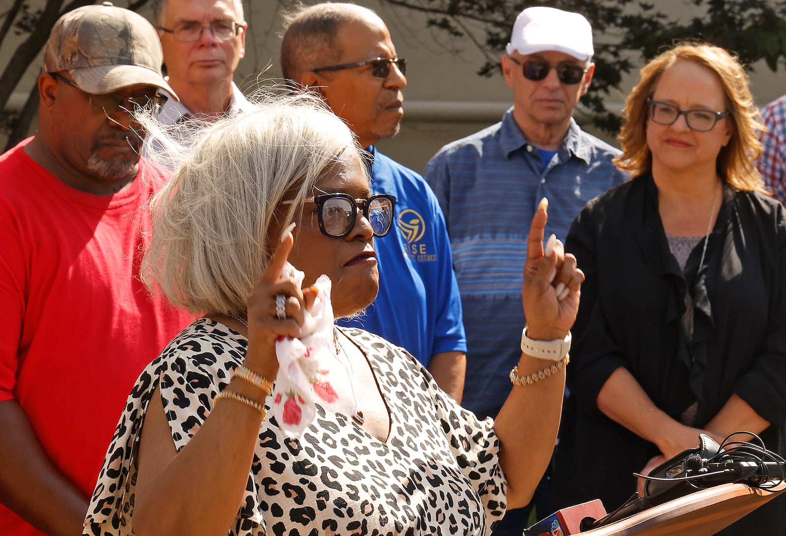 Denise Williams, president of the Springfield Chapter of the NAACP, speaks Thursday, Sept. 12, 2024 during a press conference called by the Springfield clergy. BILL LACKEY/STAFF