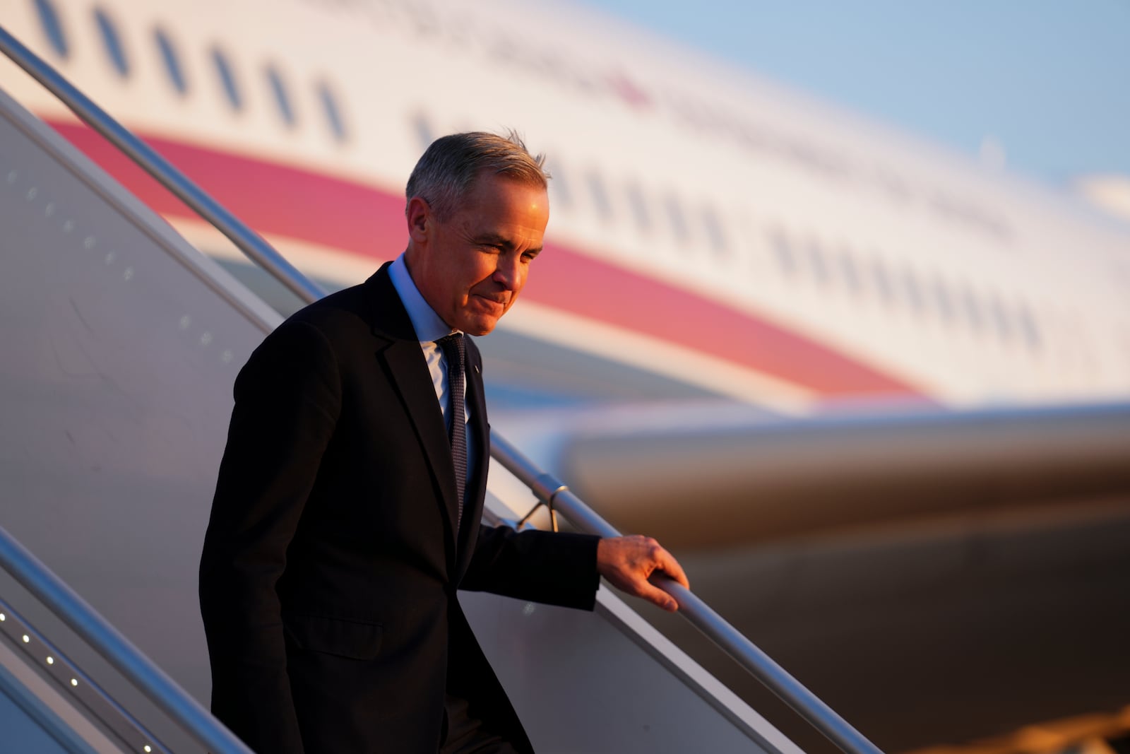 Canada's Prime Minister Mark Carney arrives in Paris, Monday, March 17, 2025. (Sean Kilpatrick/The Canadian Press via AP)