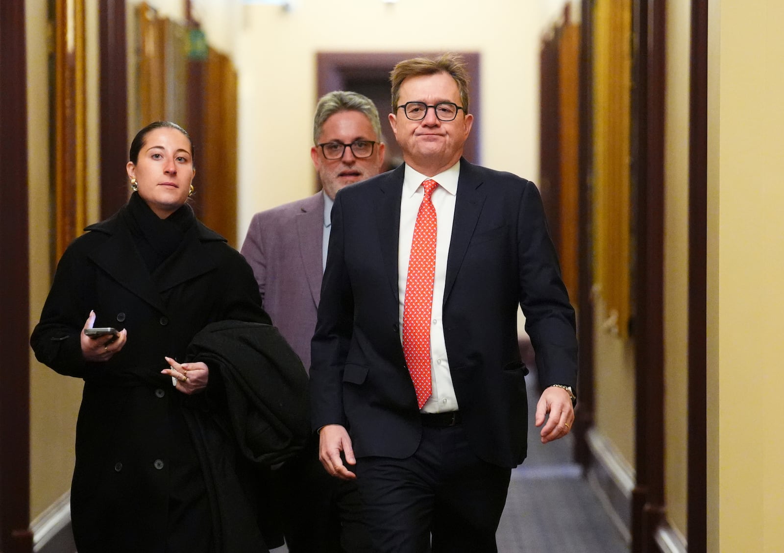 Canadian Minister of Energy and Natural Resources Jonathan Wilkinson arrives for a Liberal caucus meeting in Ottawa on Wednesday, Jan. 8, 2025. (Sean Kilpatrick/The Canadian Press via AP)