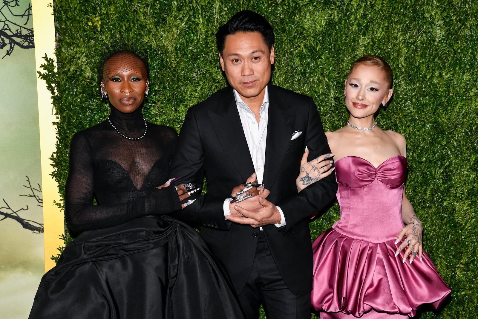 Cynthia Erivo, from left, Jon M. Chu, and Ariana Grande attend the premiere of "Wicked" at the Museum of Modern Art on Thursday, Nov. 14, 2024, in New York. (Photo by Evan Agostini/Invision/AP)