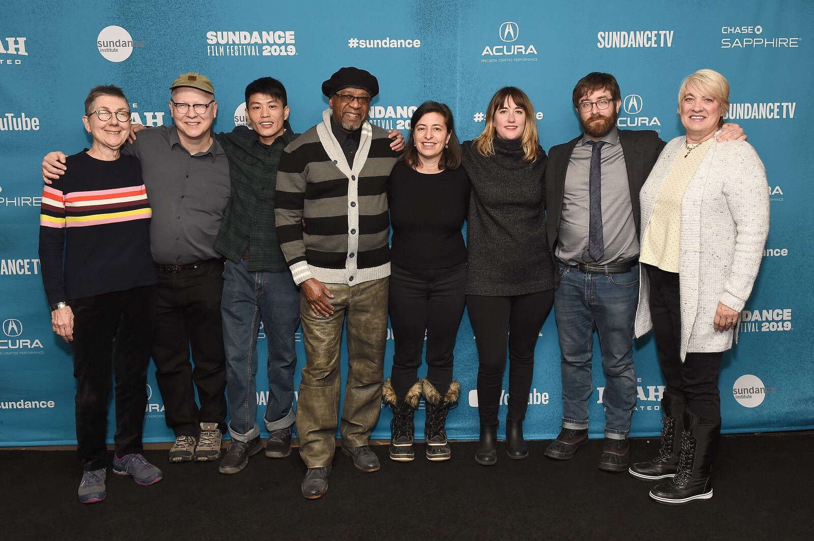 PARK CITY, UT - JANUARY 25:  (L-R) Julia Reichert, Steve Bognar, Wong He, Bobby Allen, Julie Parker Benello, Lindsay Utz, Jeff Reichert, and Jill Lamantia attend the "American Factory" Premiere during the 2019 Sundance Film Festival at Prospector Square Theatre on January 25, 2019 in Park City, Utah.  (Photo by Ilya S. Savenok/Getty Images)