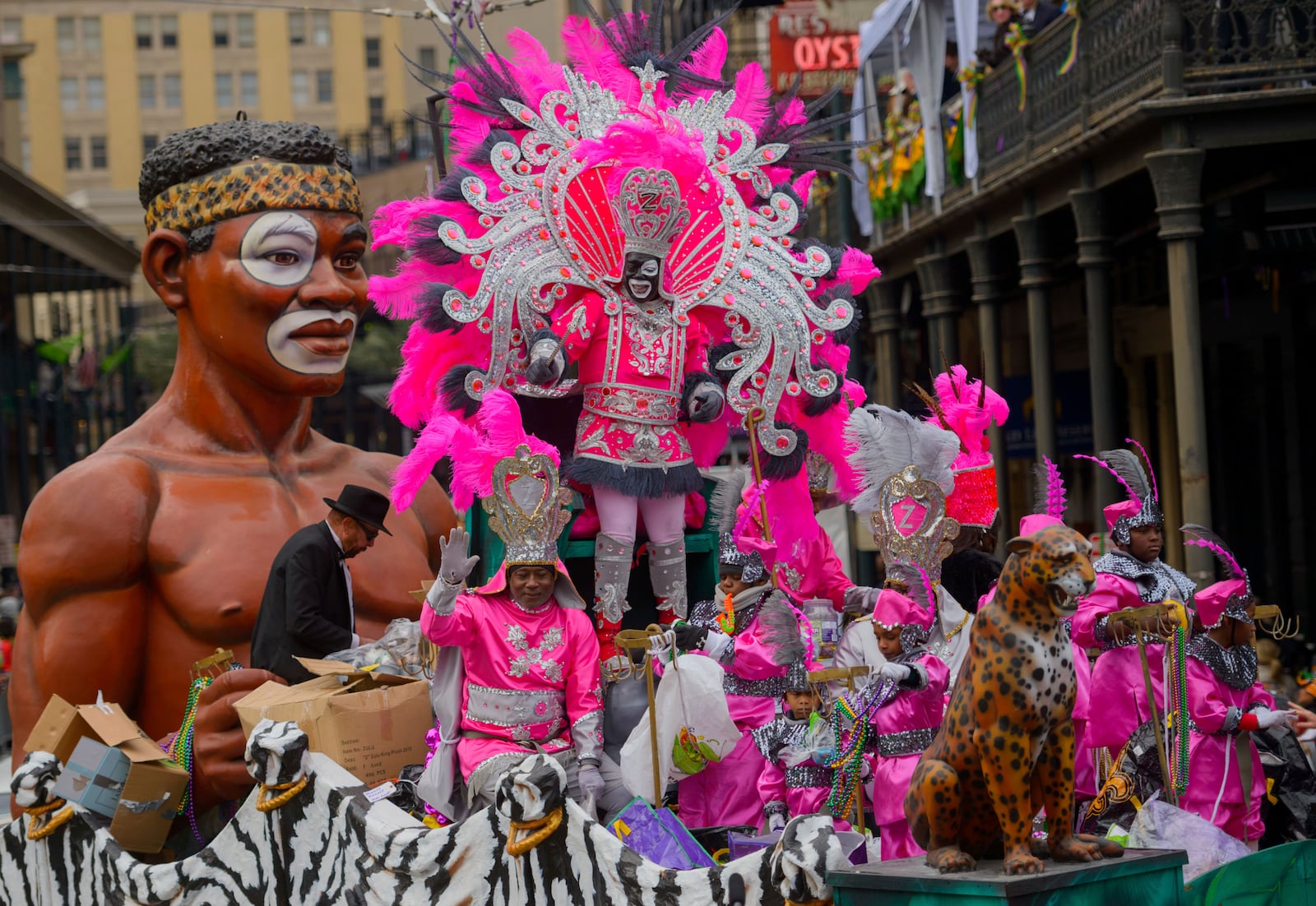 FILE - Zulu King Andrew "Pete" Sanchez, Jr., the 100th Zulu King, takes the turn onto Canal Street from St. Charles Avenue on Mardi Gras, Feb. 17, 2015, in New Orleans. (Matthew Hinton/The Advocate via AP File)