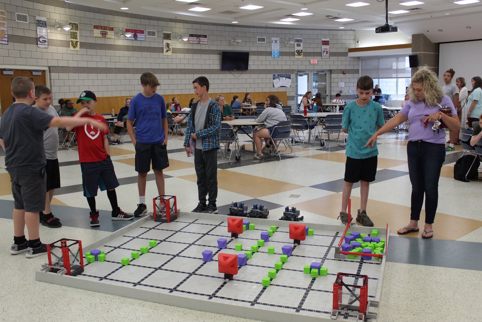 Springfield-Clark Career Technology Center's Future Ready campers in the VEX Robotics camp prepare to showcase the robots they build piece by piece and then coded to run the game field, pick up objects, and deposit objects in a specific area to earn points. Contributed