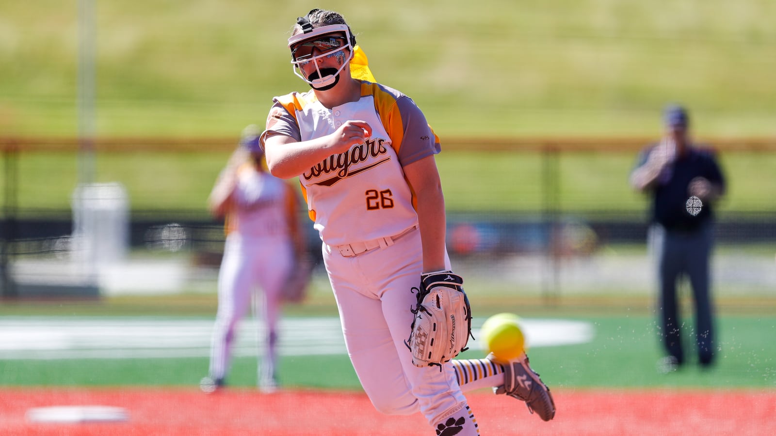 Cutline: Kenton Ridge High School junior pitcher Kyanne Tyson throws a pitch during a Division II state semifinal game against Canfield on Friday morning at Firestone Stadium in Akron. The Cardinals won 3-0. Michael Cooper/CONTRIBUTED