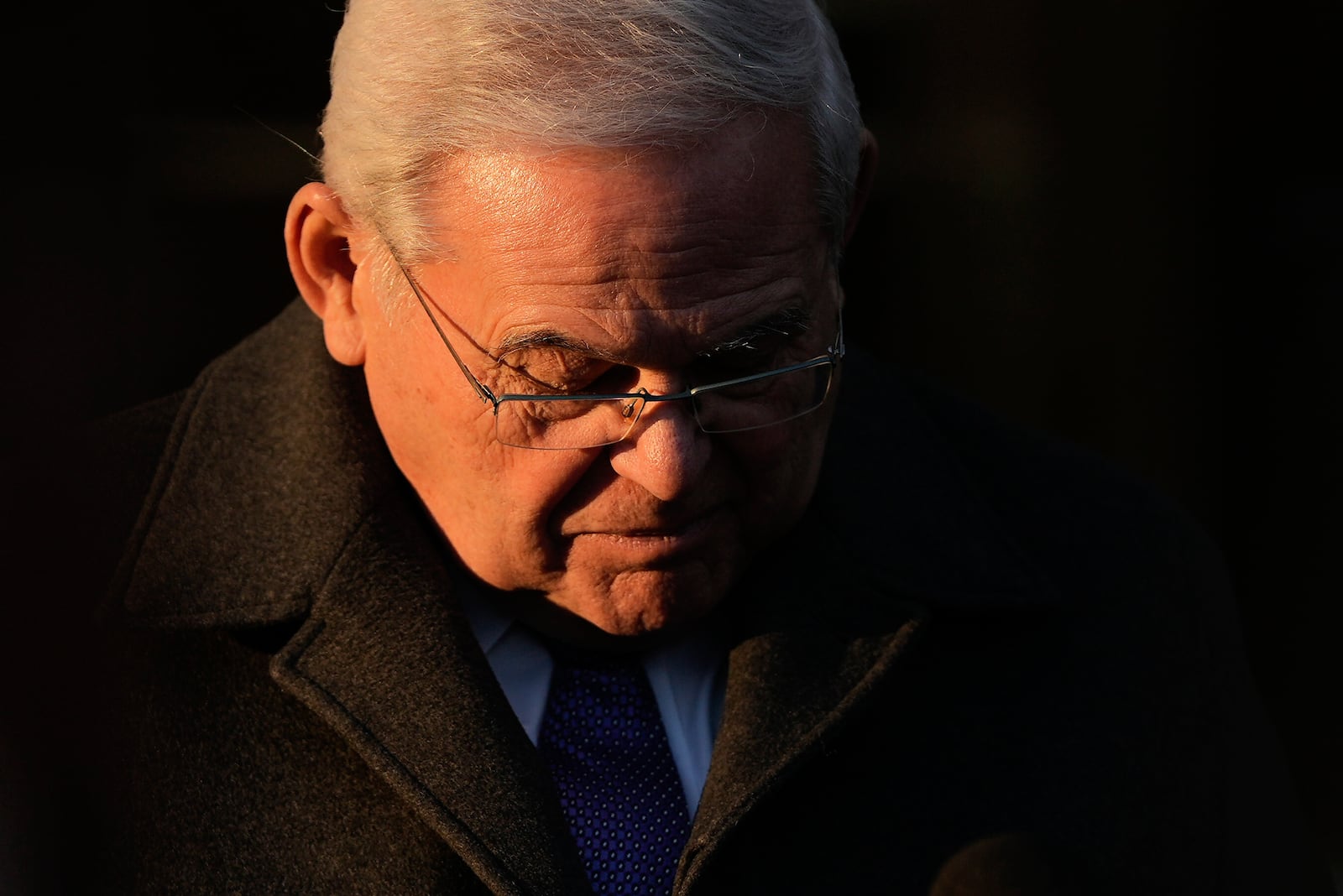 Former Sen. Bob Menendez, D-N.J. speaks after being sentenced to 11 years in prison on a bribery conviction, Wednesday, Jan. 29, 2025, in New York. (AP Photo/Julia Demaree Nikhinson)