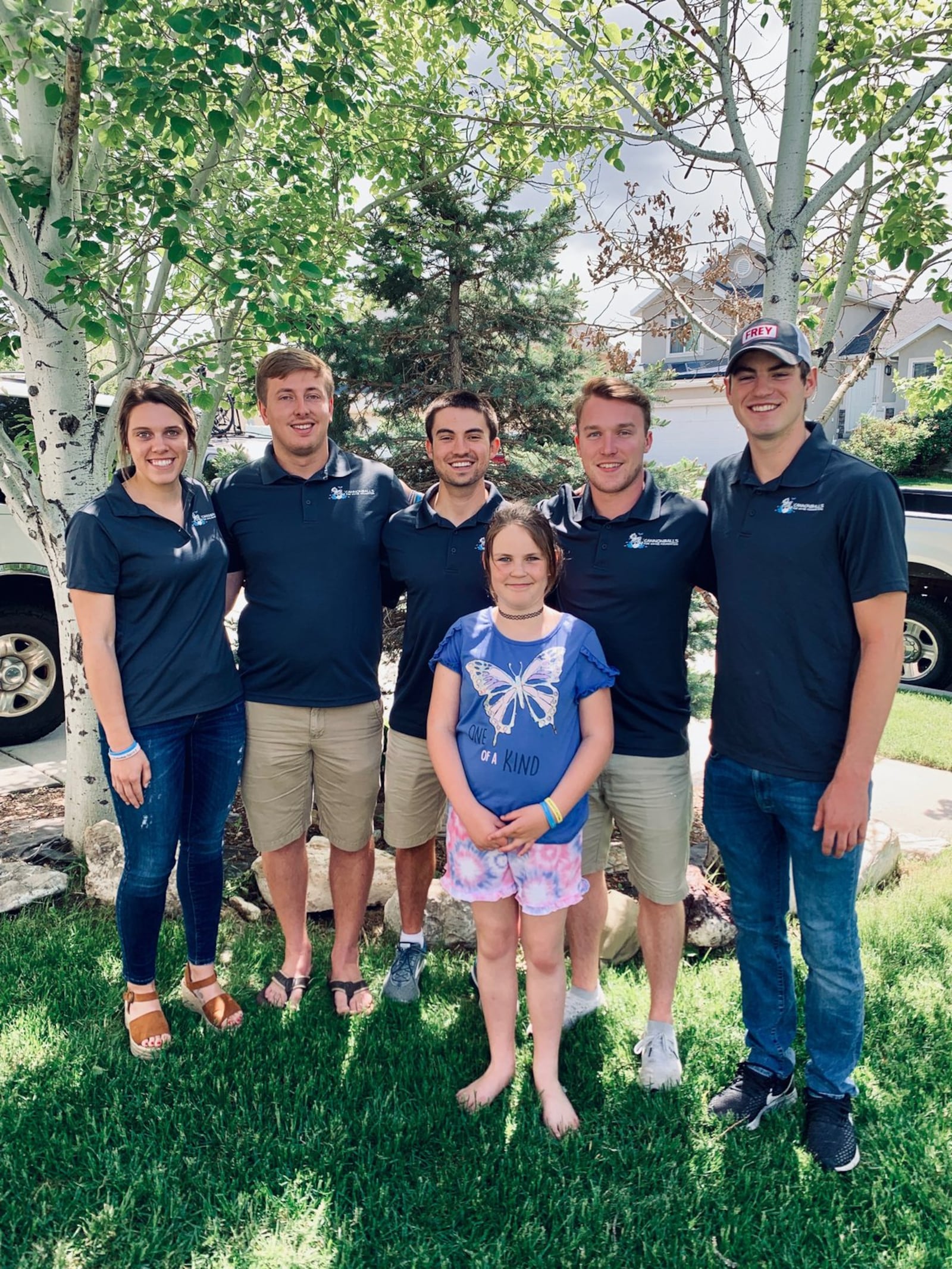 Kenda Crew, Robby Larson, Zach Major, Jack Laughlin and Keagan Finley, of Cannonballs Across America, pose for a photo with Zoe Jane Strong, who suffers from DIPG, on May 27, 2019, in Salt Lake City, Utah. Submitted photo