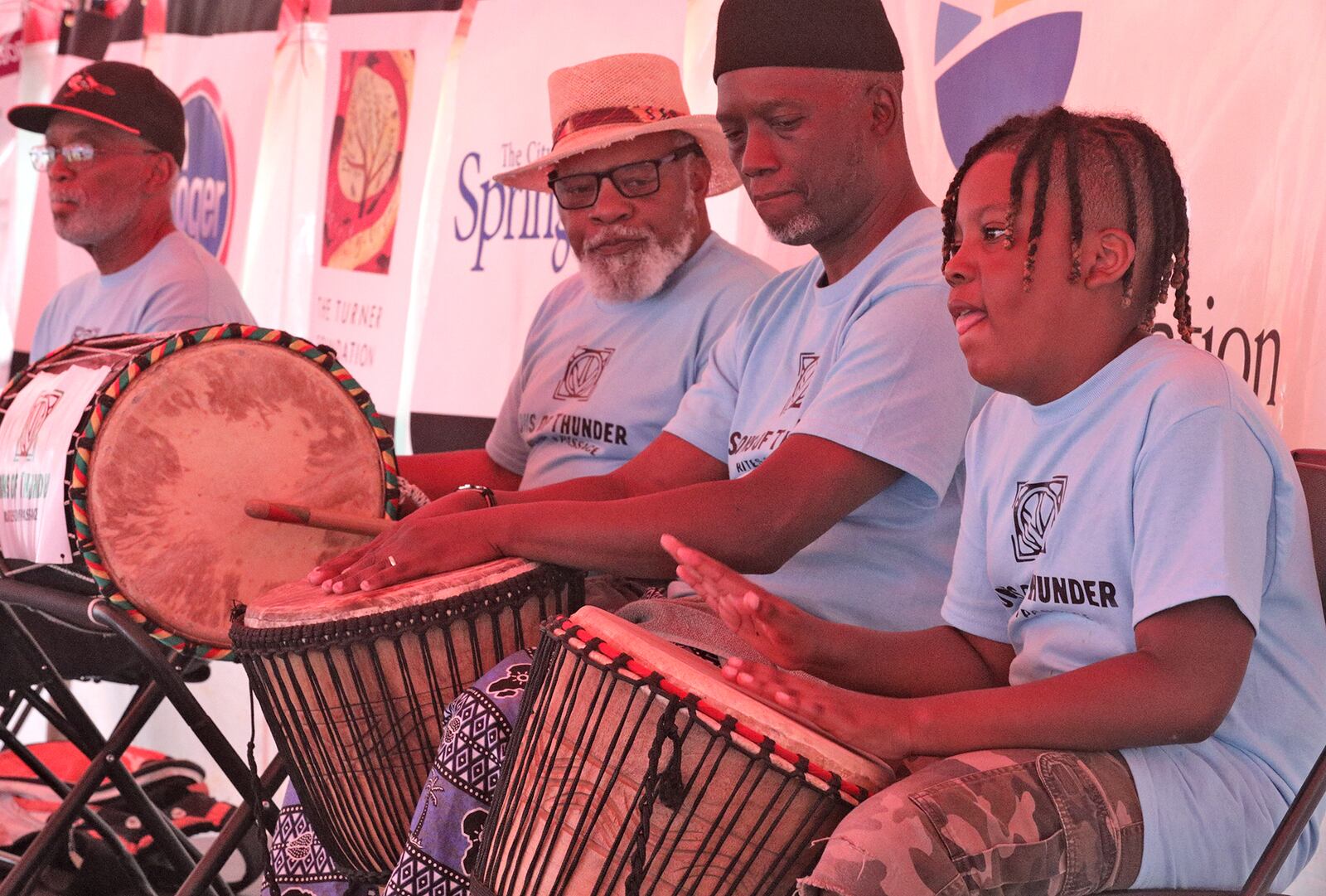 The Sons of Thunder drum group performed throughout the day during the Juneteenth celebration at the Gammon House Saturday, June 18, 2022. BILL LACKEY/STAFF