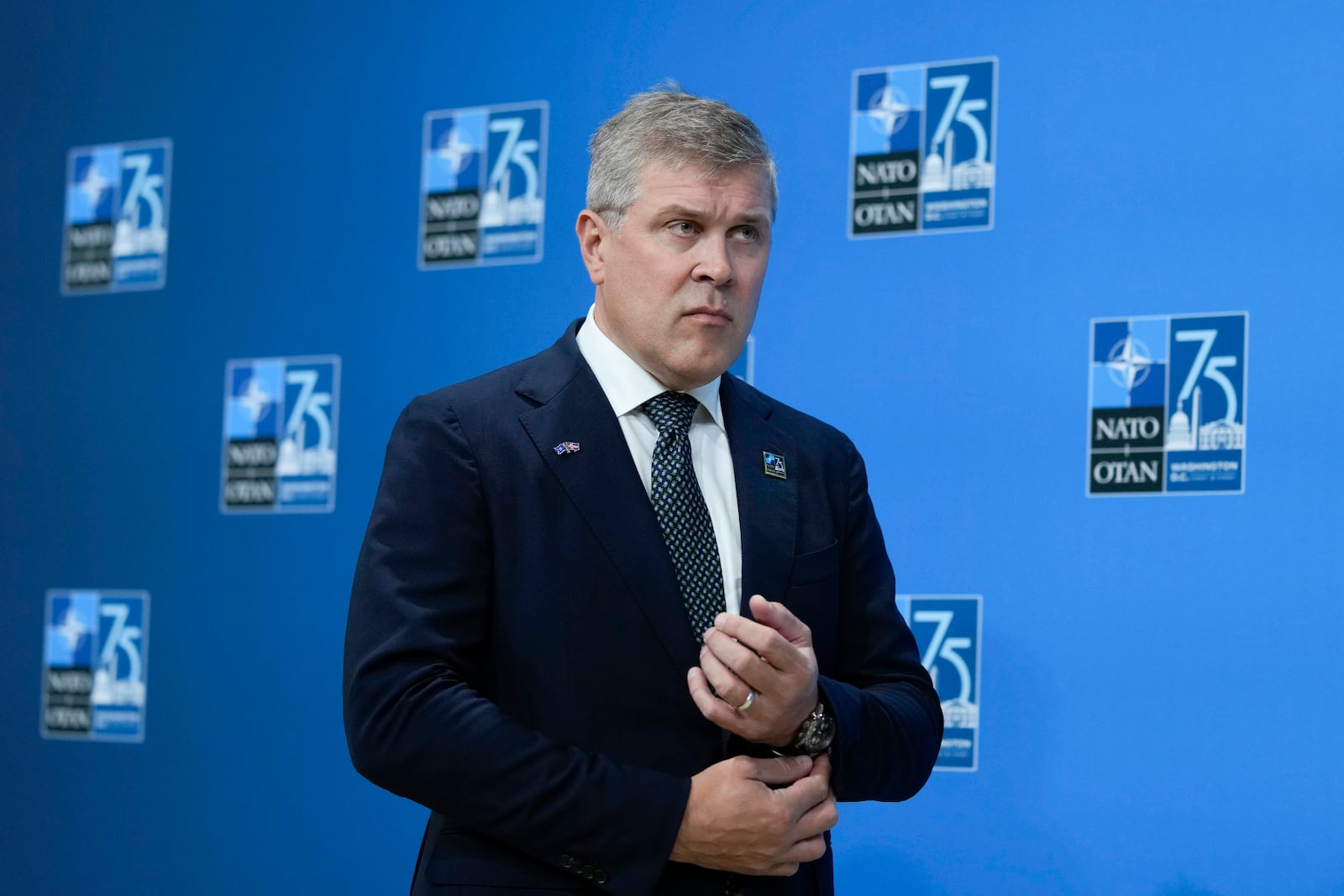 FILE - Iceland's Prime Minister Bjarni Benediktsson during his arrival at the NATO summit in Washington, Wednesday, July 10, 2024. (AP Photo/Matt Rourke, File)