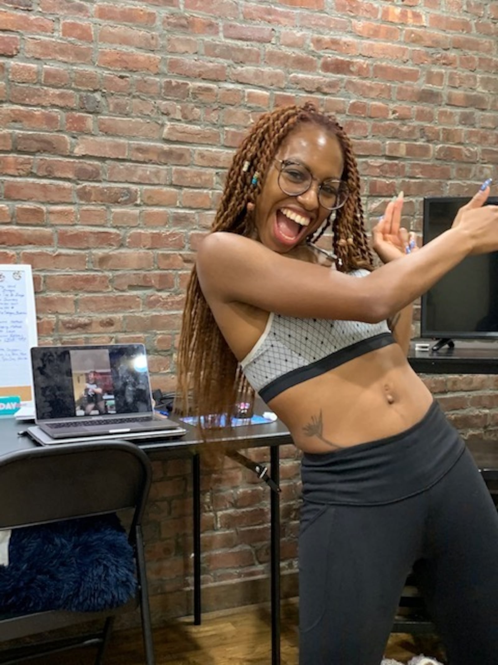 Kettering Zumba instructor Yvette "Diva" Williams teaches her classes ever evening on Facebook Live.  Pictured: Williams' daughter, Katana Williams taking the class in  Brooklyn, New York