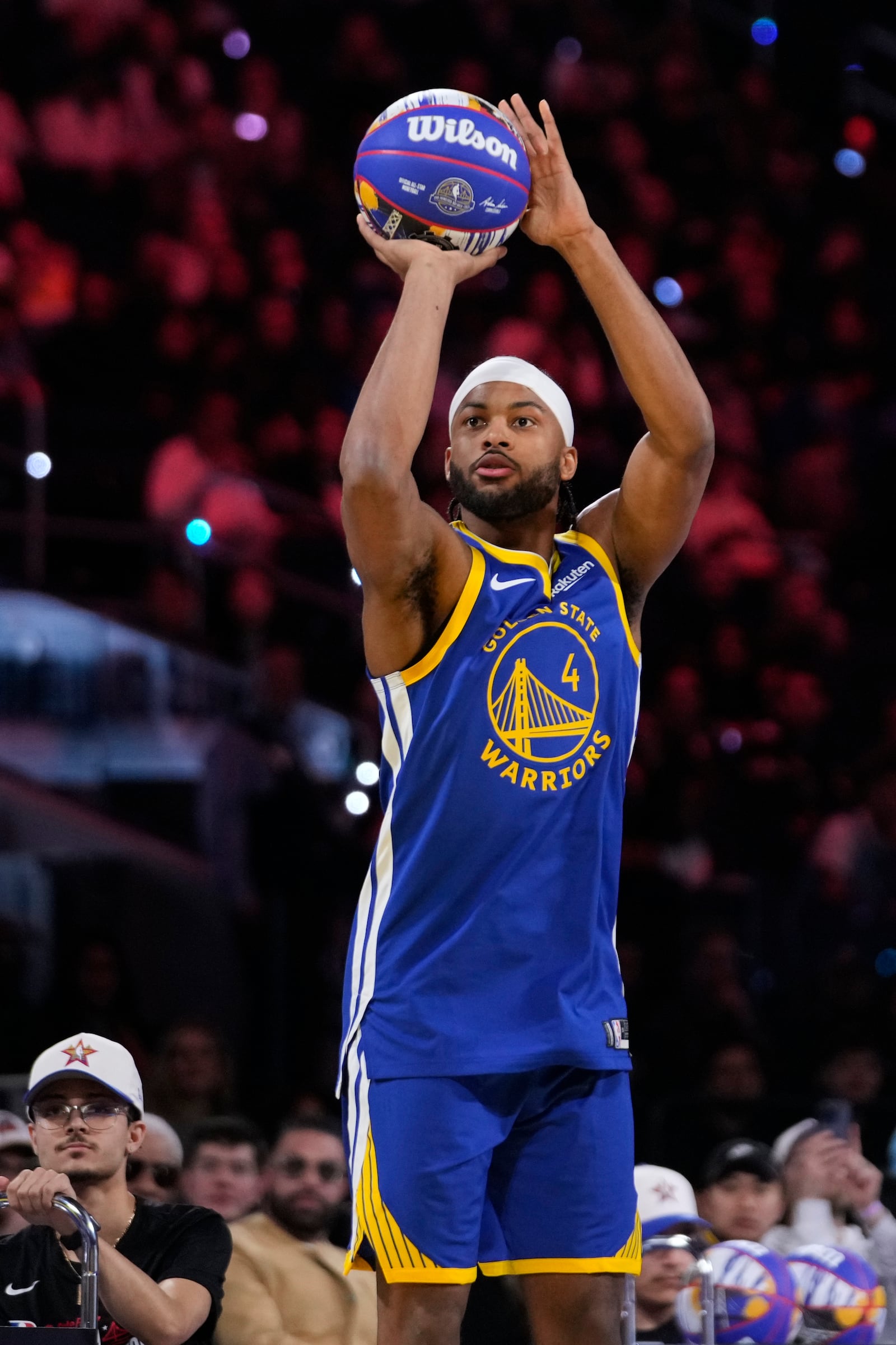 Golden State Warriors guard Moses Moody shoots during the skills challenge at the NBA basketball All-Star Saturday night festivities Saturday, Feb. 15, 2025, in San Francisco. (AP Photo/Godofredo A. Vásquez)