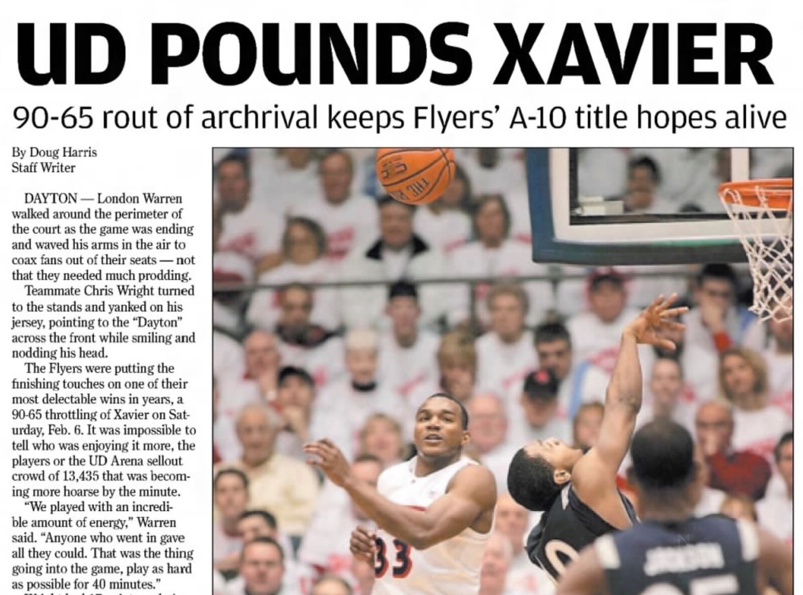 The front of the sports section in the Feb. 7, 2010, edition of the Dayton Daily News.