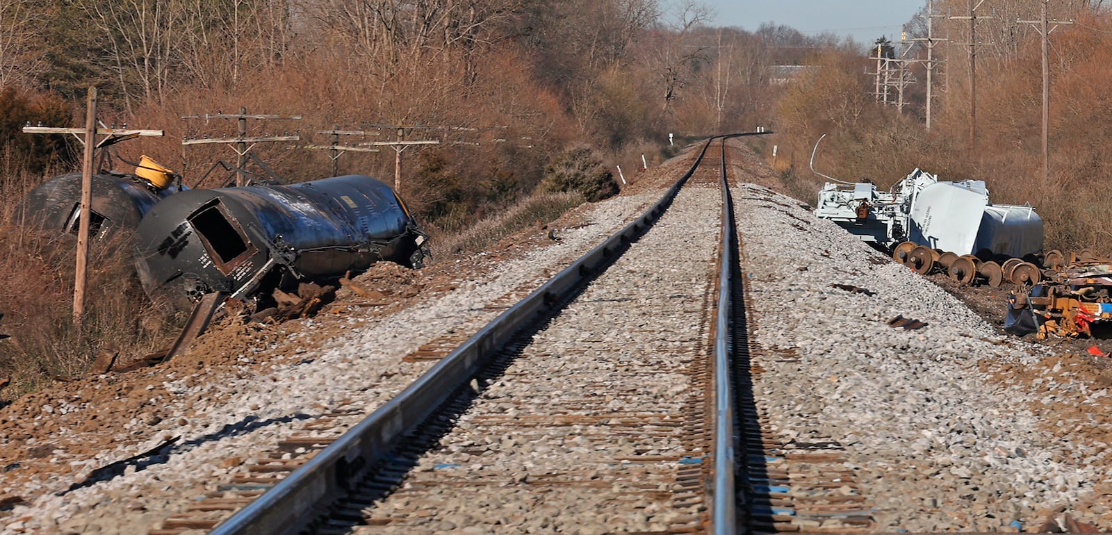 Work continues at the Norfolk Southern derailment site in Clark County as workers cut the remaining train cars into pieces to be hauled away Wednesday, March 15, 2023. BILL LACKEY/STAFF