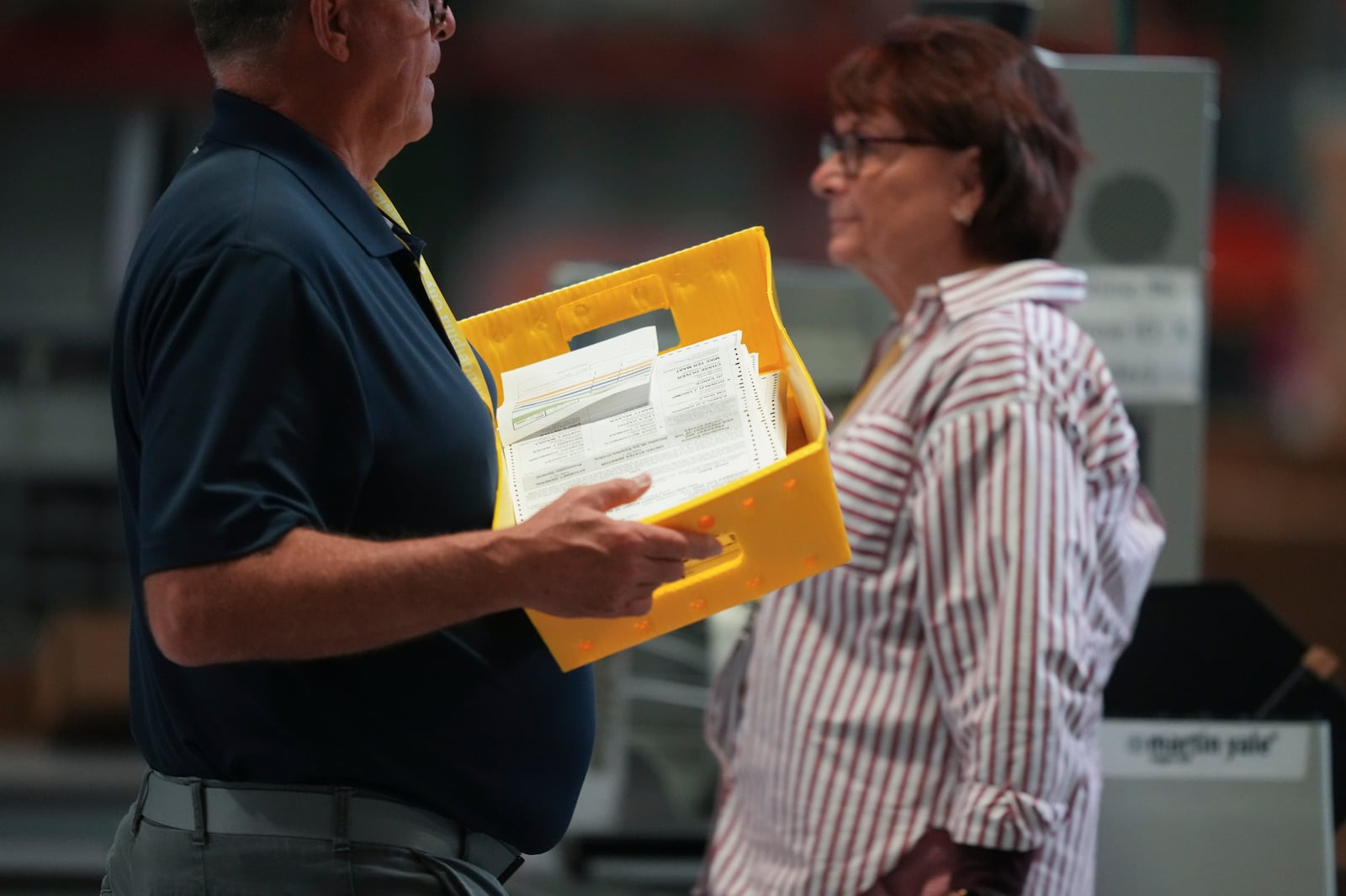 Election workers process mail-in ballots for the 2024 General Election at the Philadelphia Election Warehouse, Tuesday, Nov. 5, 2024, in Philadelphia. (AP Photo/Matt Slocum)