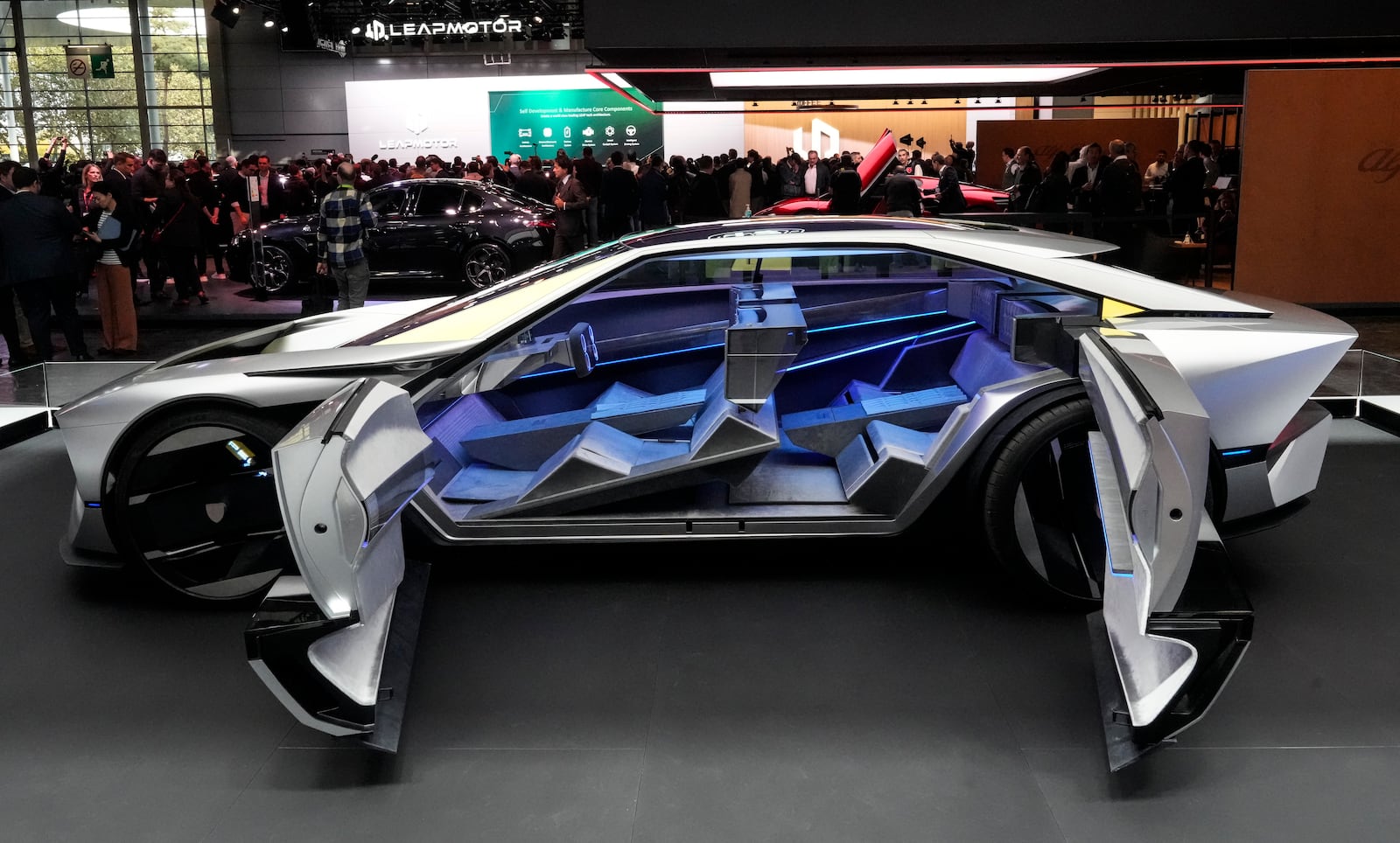 The Peugeot Hypersquare is presented at the Paris Auto Show, in Paris, Monday, Oct. 14, 2024. (AP Photo/Michel Euler)