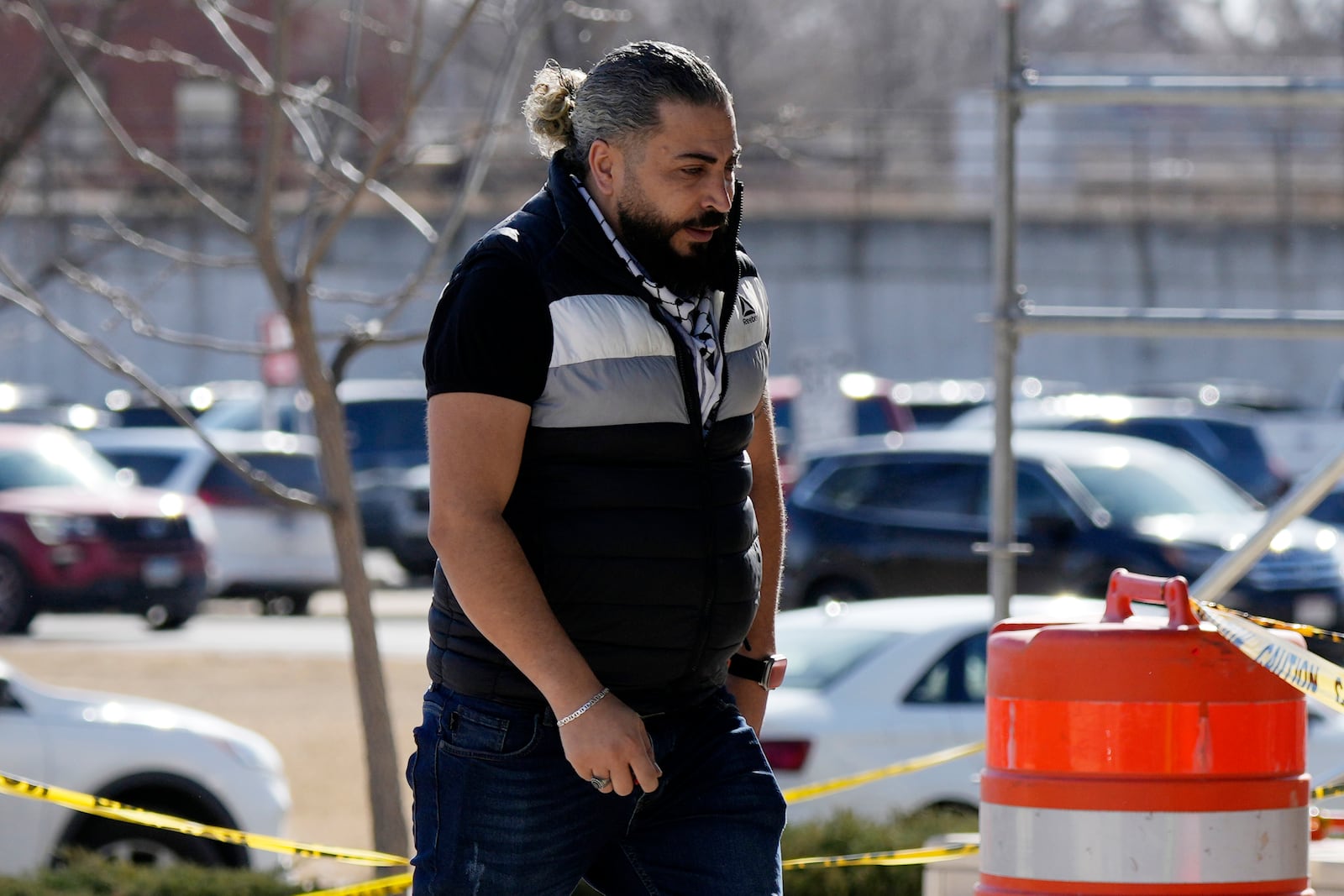 Odai Alfayoumi, father of 6-year-old Palestinian boy Wadee Alfayoumi, arrives the Will County Courthouse for the verdict in the trial of Joseph Czuba, Friday, Feb. 28, 2025, in Joliet, Ill. (AP Photo/Nam Y. Huh)