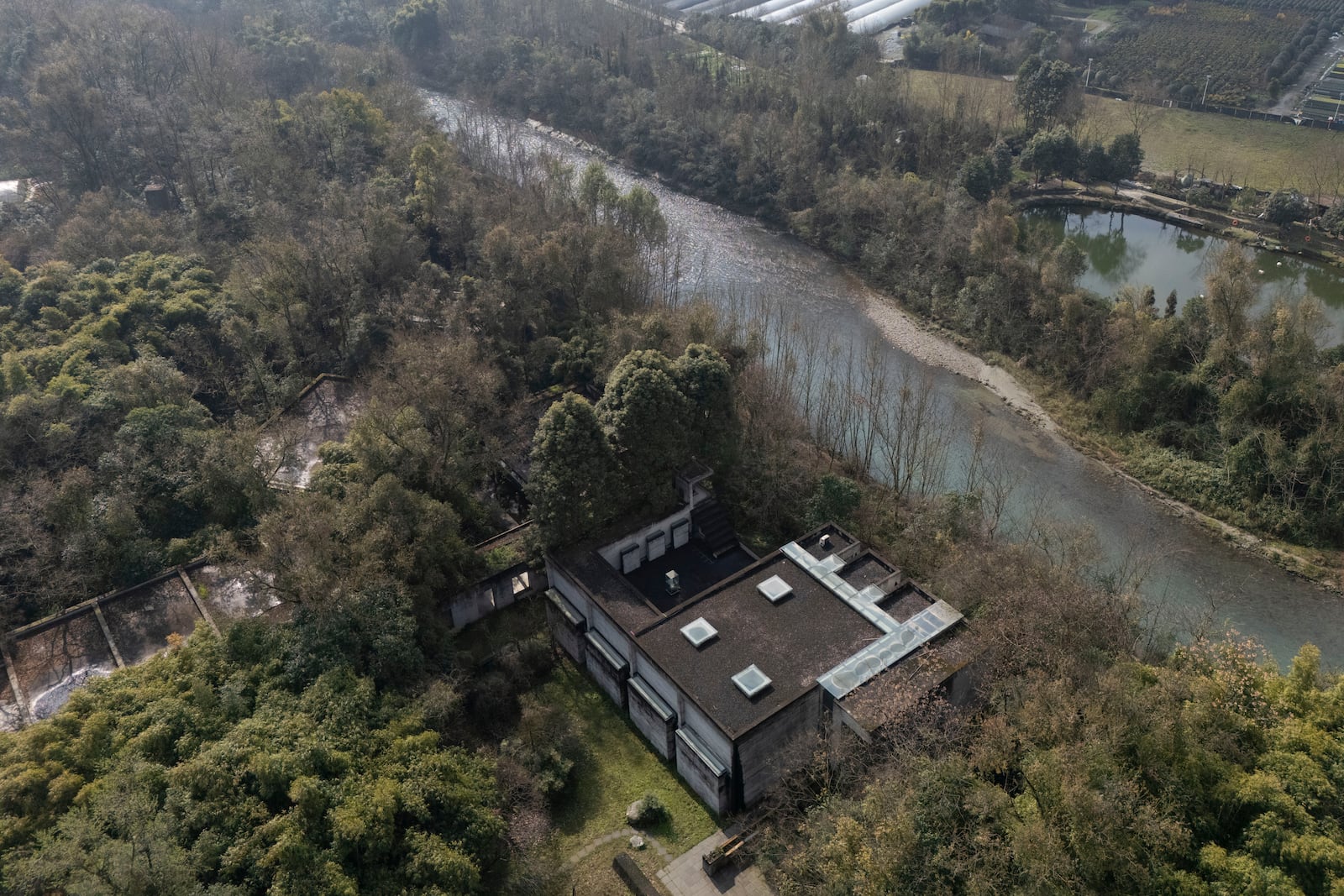 An aerial view of the Luyeyuan Stone Carving Art Museum project by Pritzker Architecture Prize winner Chinese architect Liu Jiakun in Chengdu in southwestern China's Sichuan province on Monday, March 3, 2025. (AP Photo/Ng Han Guan)