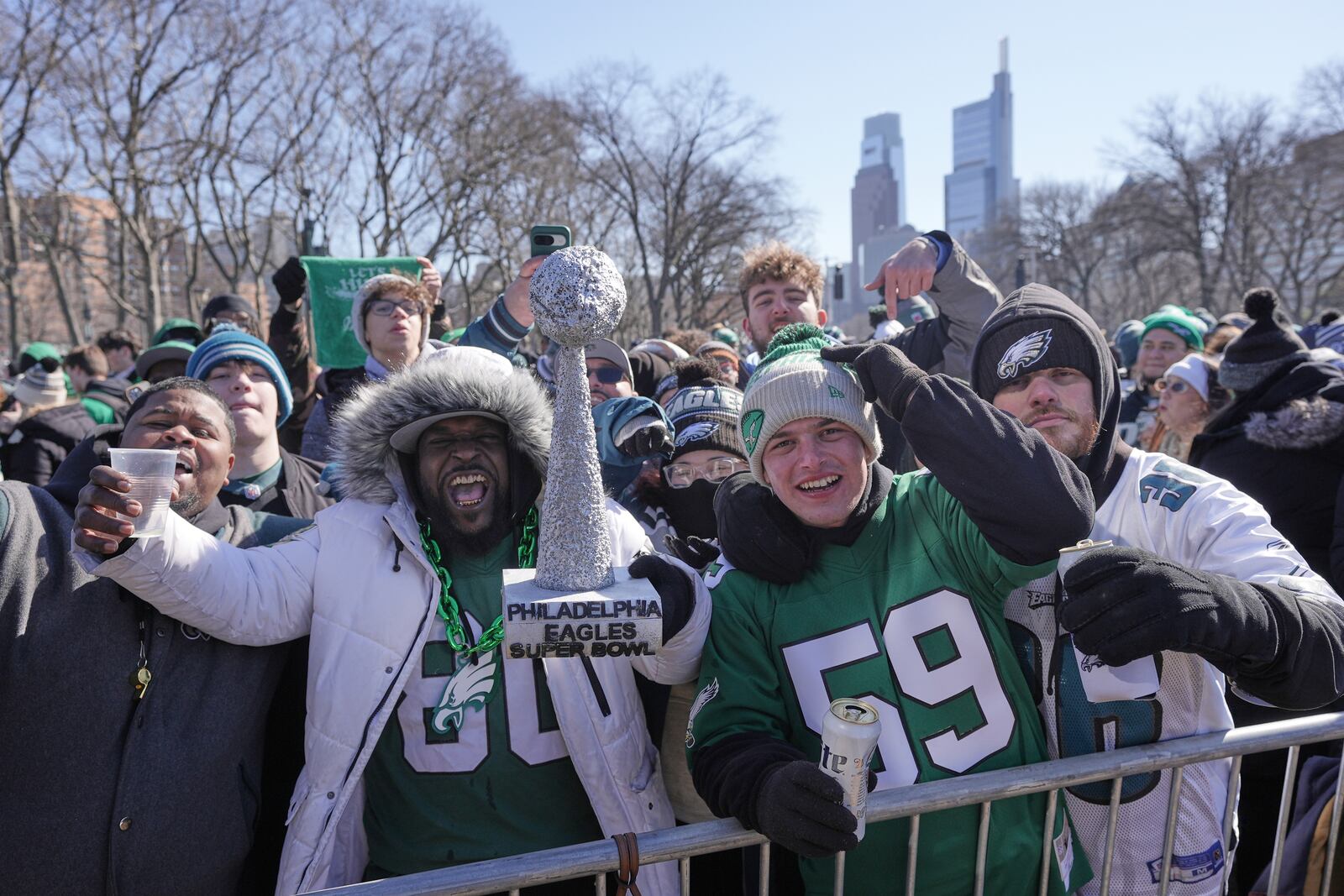 Fans cheer during the Philadelphia Eagles' NFL football Super Bowl 59 parade and celebration, Friday, Feb. 14, 2025, in Philadelphia. (AP Photo/Chris Szagola)