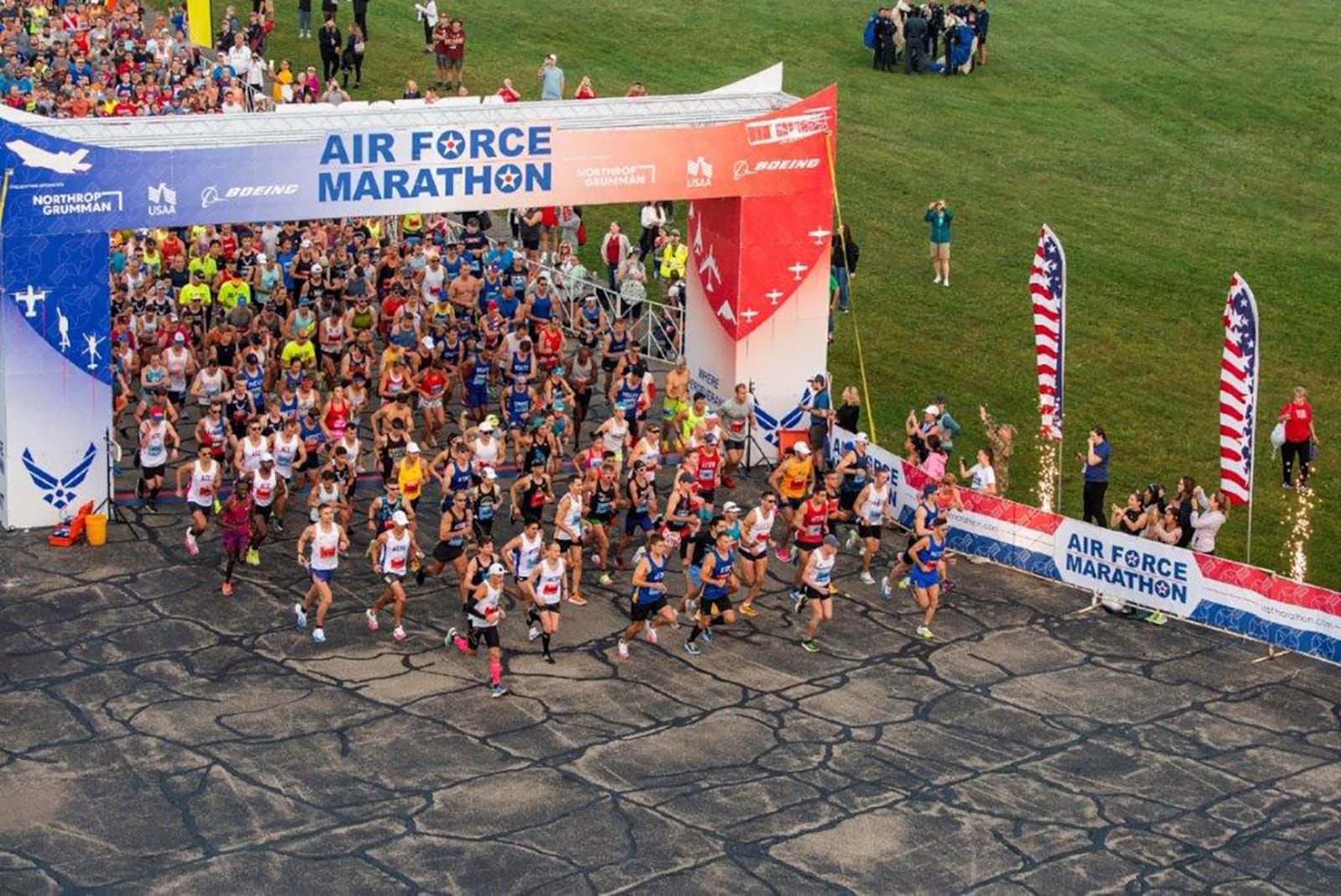 Runners take off for the 26th running of the Air Force Marathon on Sept. 17 at Wright-Patterson Air Force Base. More than 8,000 runners from around the world participated in this year's event. U.S. AIR FORCE PHOTO/WESLEY FARNSWORTH