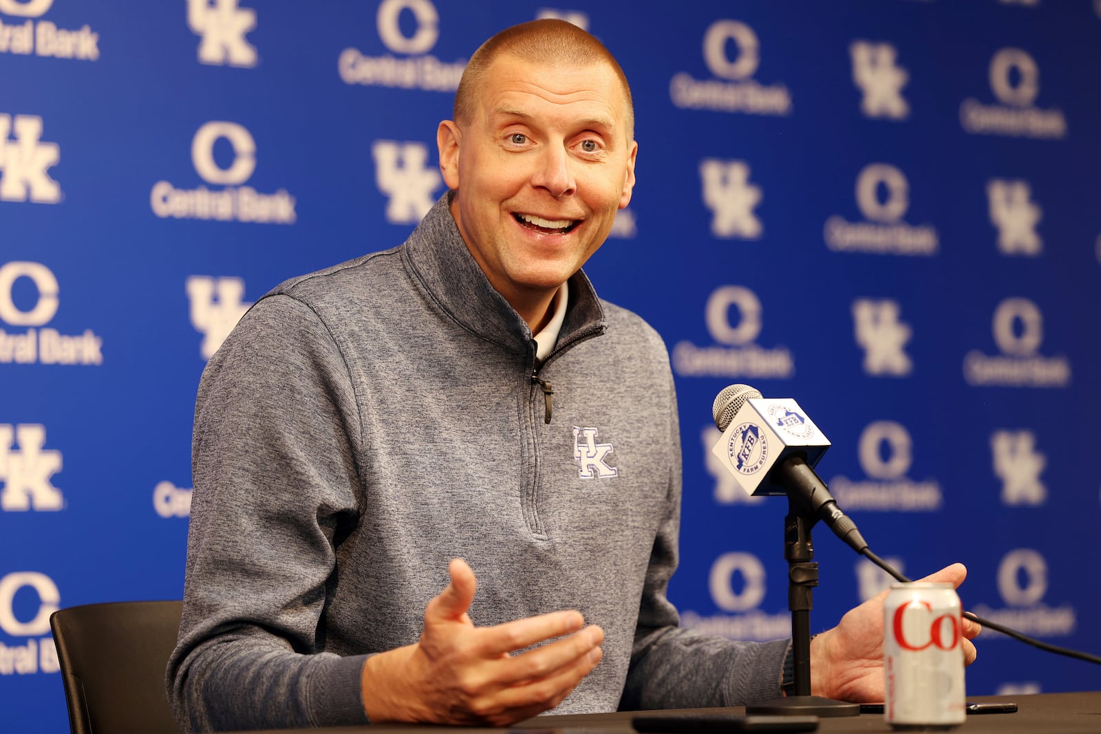 Kentucky men's NCAA college basketball head coach Mark Pope speaks at the team's media day at the Craft Center on campus in Lexington, Ky., Tuesday, Oct. 8, 2024.. (AP Photo/James Crisp)