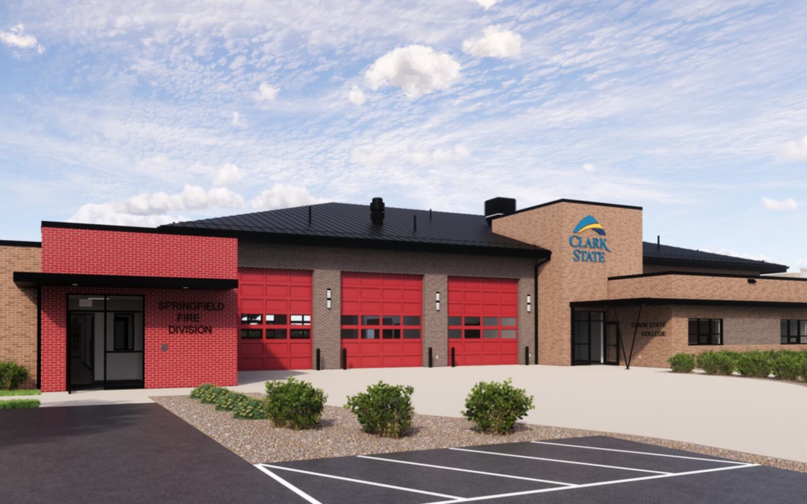 A rendering of the back of the new Springfield fire station on Limestone Street that serves both the city and students of Clark State College. Contributed