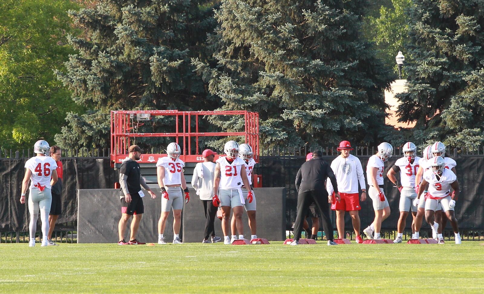 USC transfer Palaie Gaoteote (21) as the Ohio State Buckeyes began preseason camp for their 132nd season Aug. 4, 2021, in Columbus, Ohio.