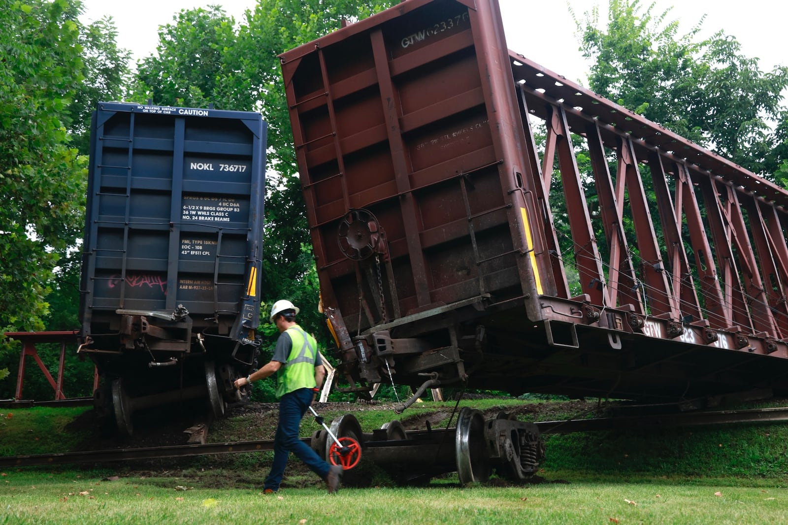 At least 10 train cars were involved in a train derailment in Springfield early Friday, August 2, 2024. The derailment occurred just west of Bechtle Avenue on the Indiana and Ohio railway. According to the Springfield Police Division, there were no injuries and no hazardous materials were spilled. The police said Bechtle Avenue will be closed for at least 7 hours. BILL LACKEY/STAFF