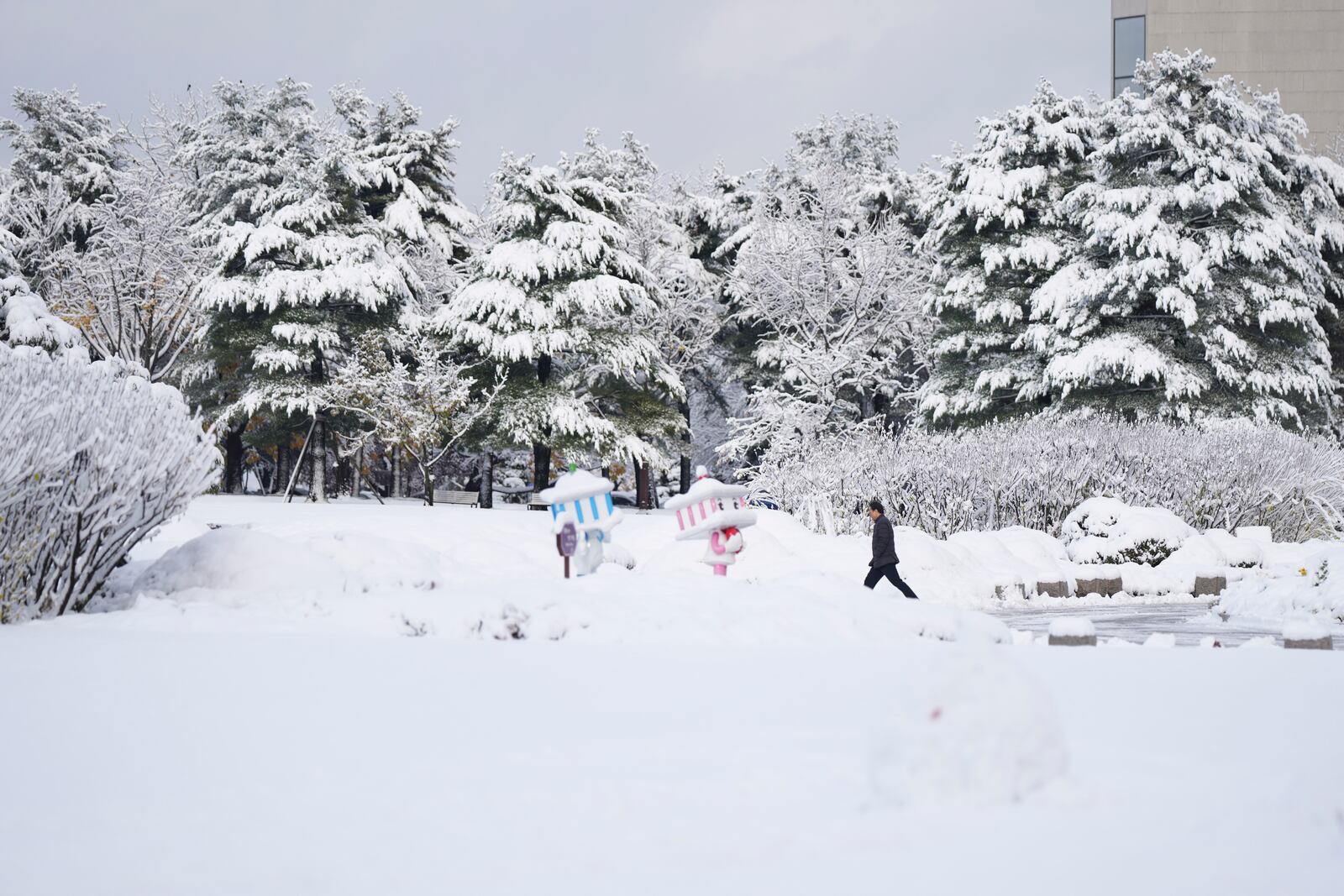 A man walks past at the National Assembly in Seoul, South Korea, Wednesday, Nov. 27, 2024. (AP Photo/Lee Jin-man)