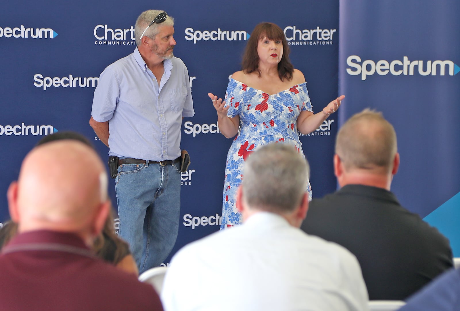 Brett and Marsha Davis, farm owners in rural Clark County, talk about the difference broadband will make in their daily lives Monday, August 8, 2022 during a ribbon cutting ceremony to official launch broadband service to 415 rural homes in eastern Clark County. BILL LACKEY/STAFF