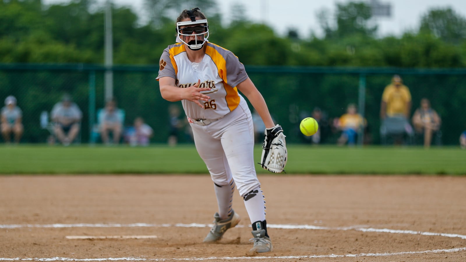 Kenton Ridge High School junior Kyanne Tyson throws a pitch during a Division II regional semifinal game against Greenville on Wednesday, May 22 at Wright State University. Michael Cooper/CONTRIBUTED