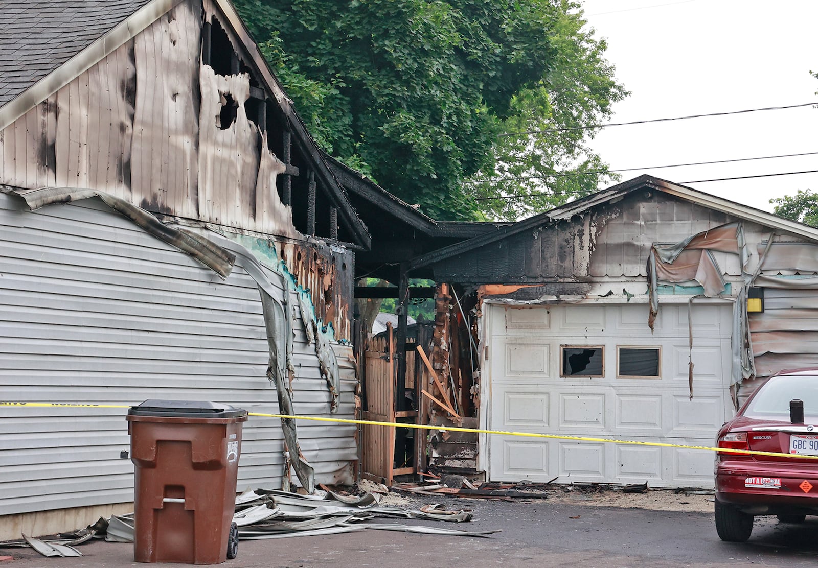 A house at 11520 Gerlaugh Road in the Park Layne area was severely damaged by a fire early Monday, June 19, 2023. Fire departments from Bethel Township, New Carlisle and Fairborn responded to the blaze around 3 a.m. in the morning. BILL LACKEY/STAFF