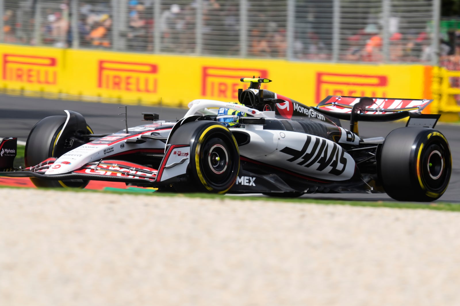 Haas driver Oliver Bearman of Britain steers his car during the third practice session at the Australian Formula One Grand Prix at Albert Park, in Melbourne, Australia, Saturday, March 15, 2025. (AP Photo/Asanka Brendon Ratnayake)