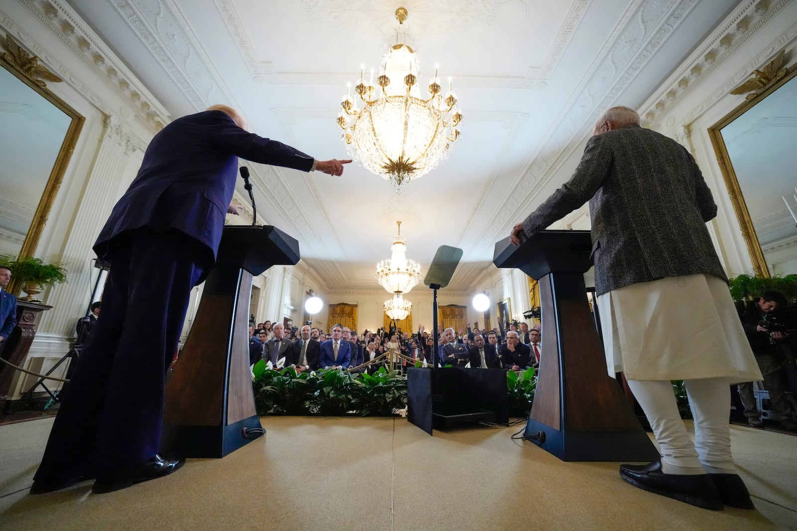 President Donald Trump and India's Prime Minister Narendra Modi hold a news conference in the East Room of the White House, Thursday, Feb. 13, 2025, in Washington. (Photo/Alex Brandon)