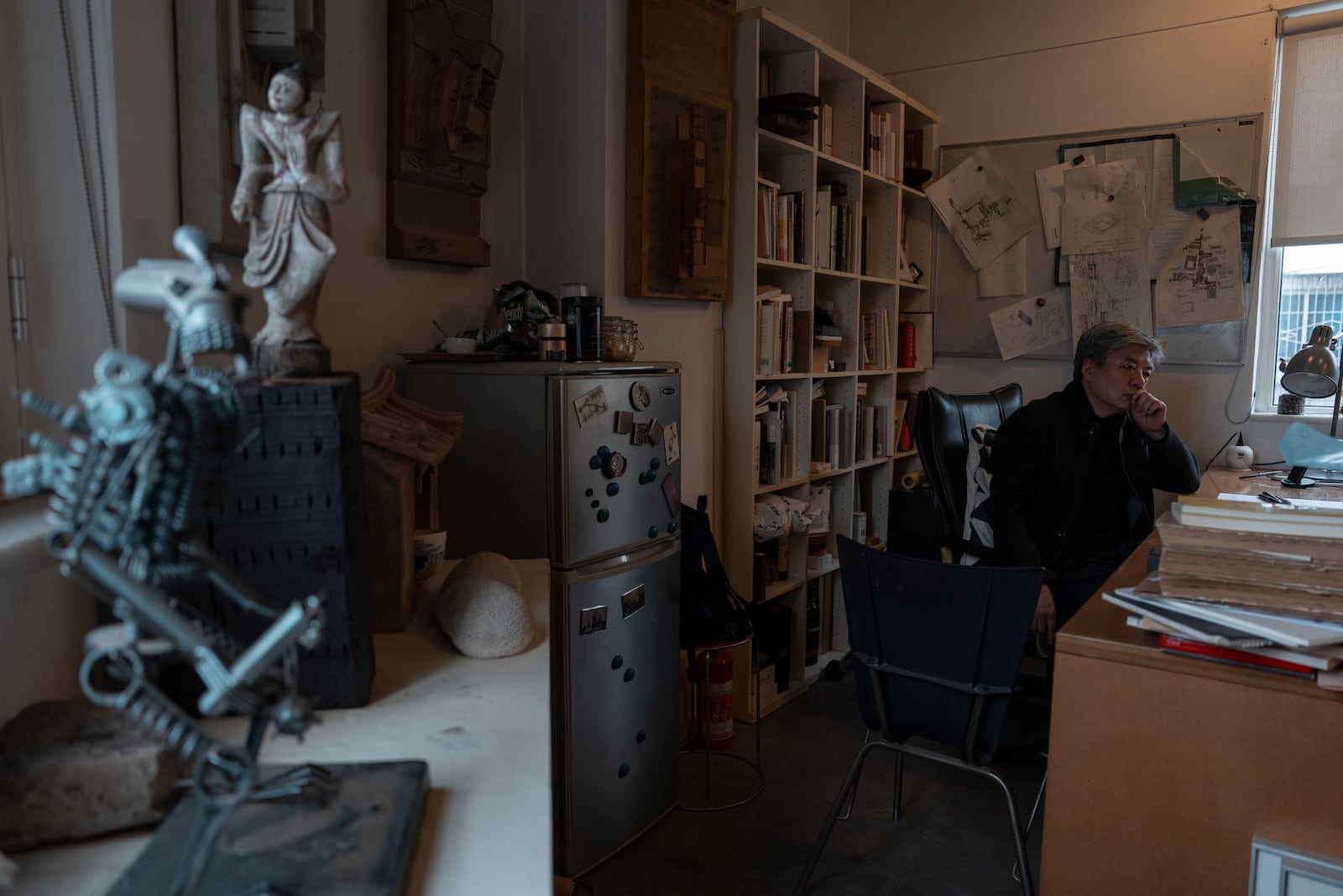 Pritzker Architecture Prize winner Chinese architect Liu Jiakun pauses during an interview in his office in Chengdu in southwestern China's Sichuan province on Sunday, March 2, 2025. (AP Photo/Ng Han Guan)