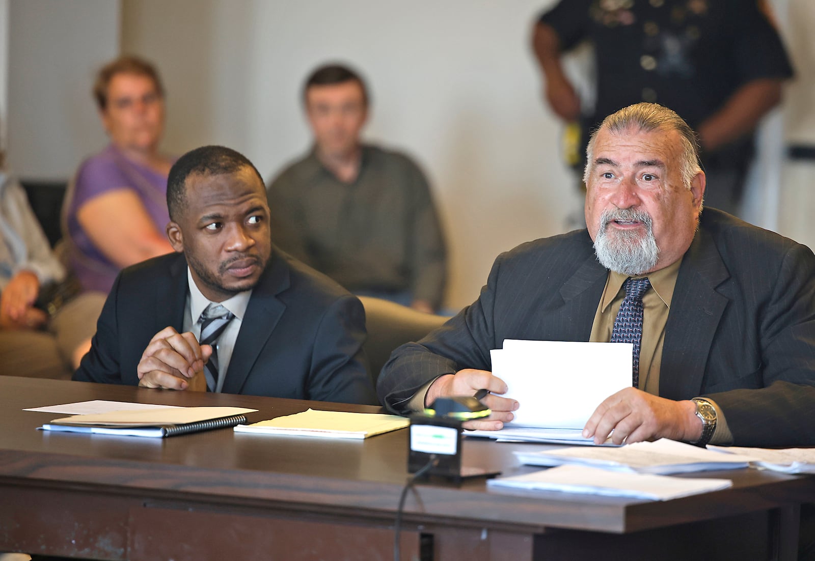 Hermanio Joseph and his attorney, Terry Hart, during jury selection for Joseph's trial Monday, April 29, 2024. BILL LACKEY/STAFF