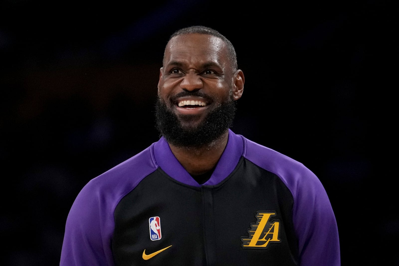 Los Angeles Lakers forward LeBron James (23) warms up before an NBA basketball game against the Detroit Pistons in Los Angeles, Monday, Dec. 23, 2024. (AP Photo/Eric Thayer)